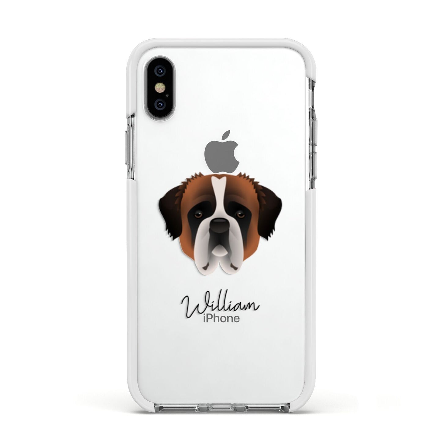 St Bernard Personalised Apple iPhone Xs Impact Case White Edge on Silver Phone