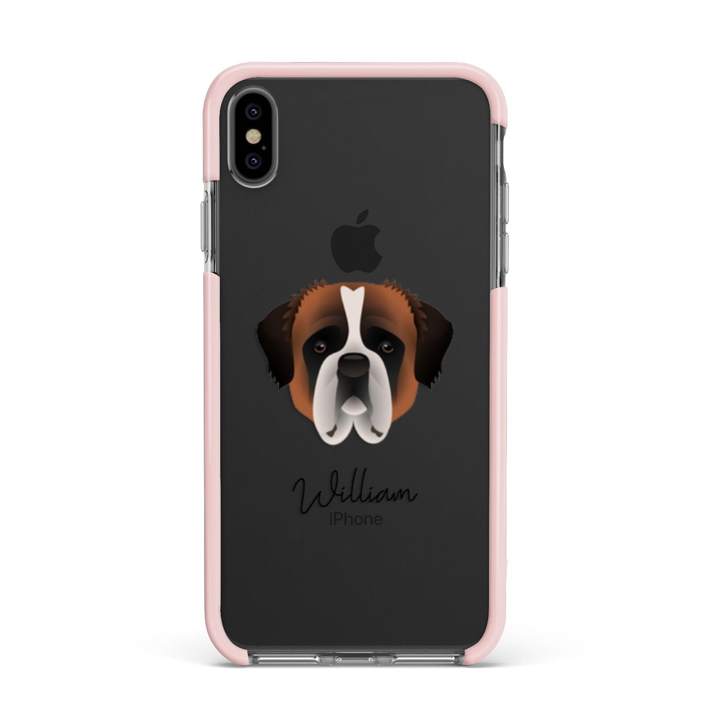 St Bernard Personalised Apple iPhone Xs Max Impact Case Pink Edge on Black Phone