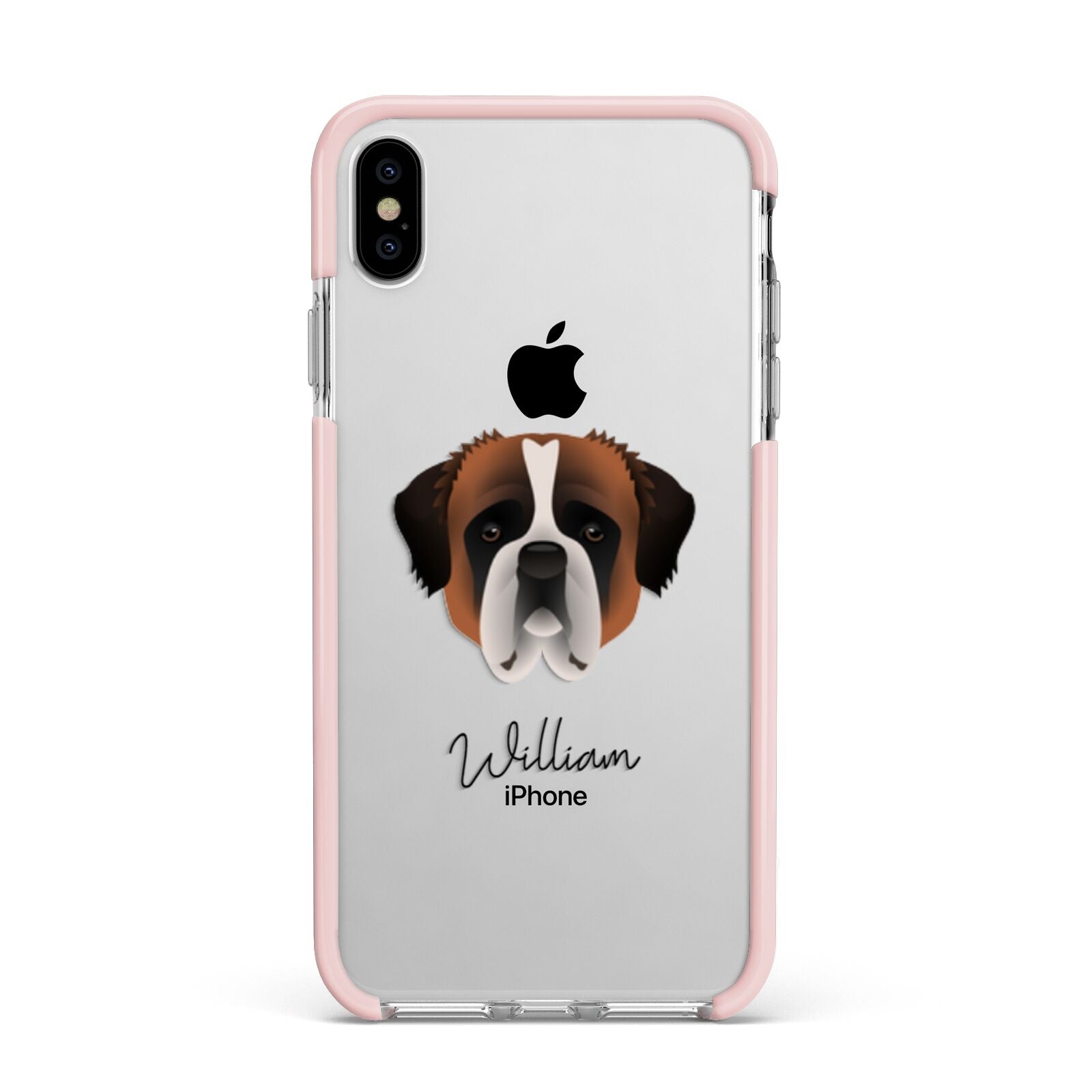 St Bernard Personalised Apple iPhone Xs Max Impact Case Pink Edge on Silver Phone