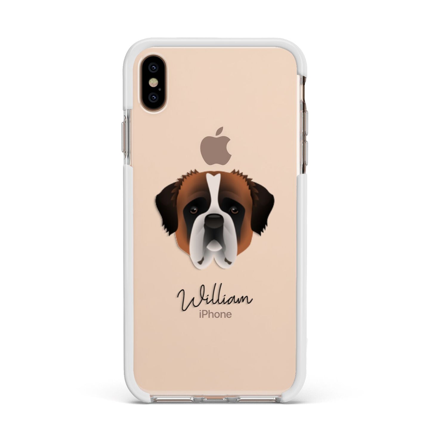 St Bernard Personalised Apple iPhone Xs Max Impact Case White Edge on Gold Phone