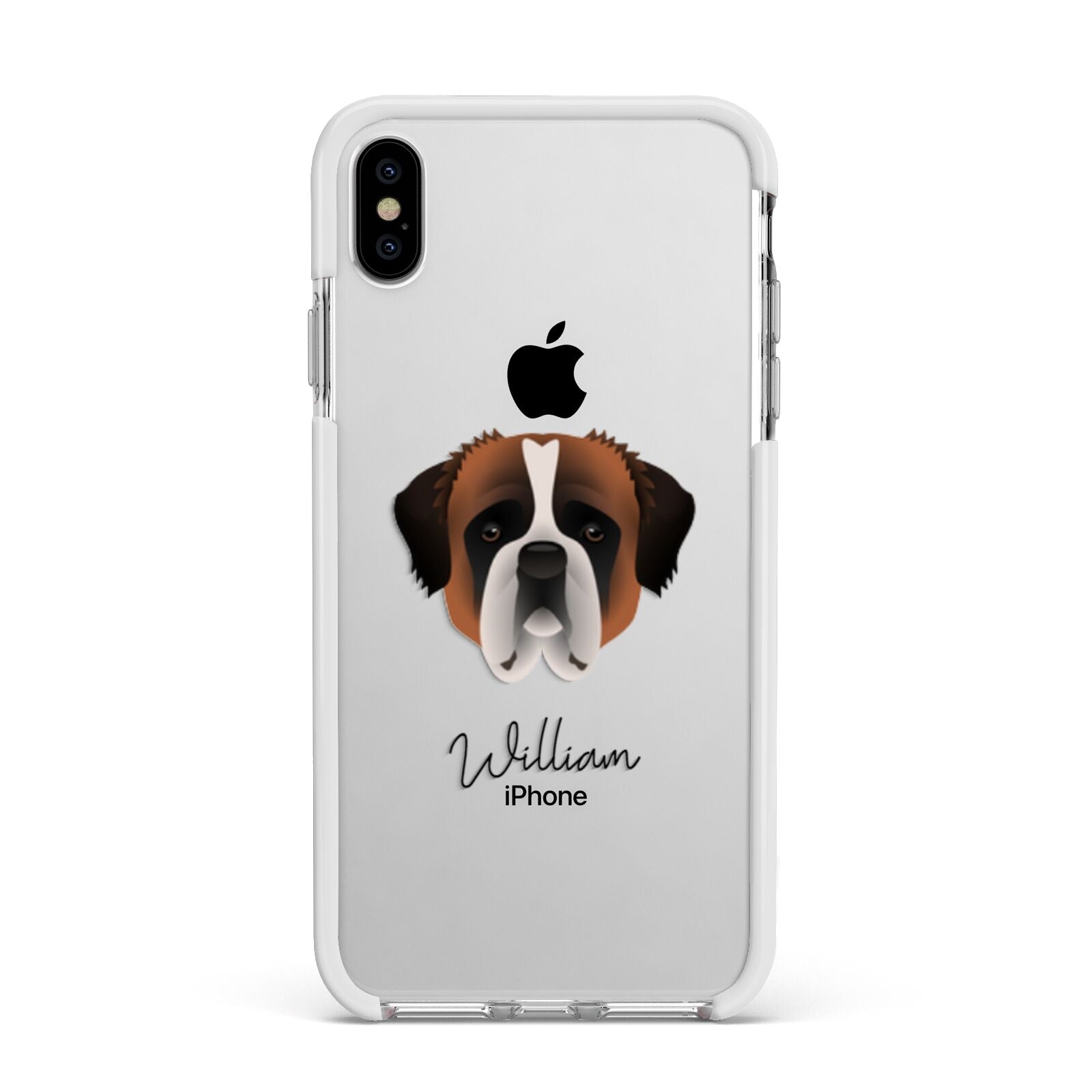 St Bernard Personalised Apple iPhone Xs Max Impact Case White Edge on Silver Phone