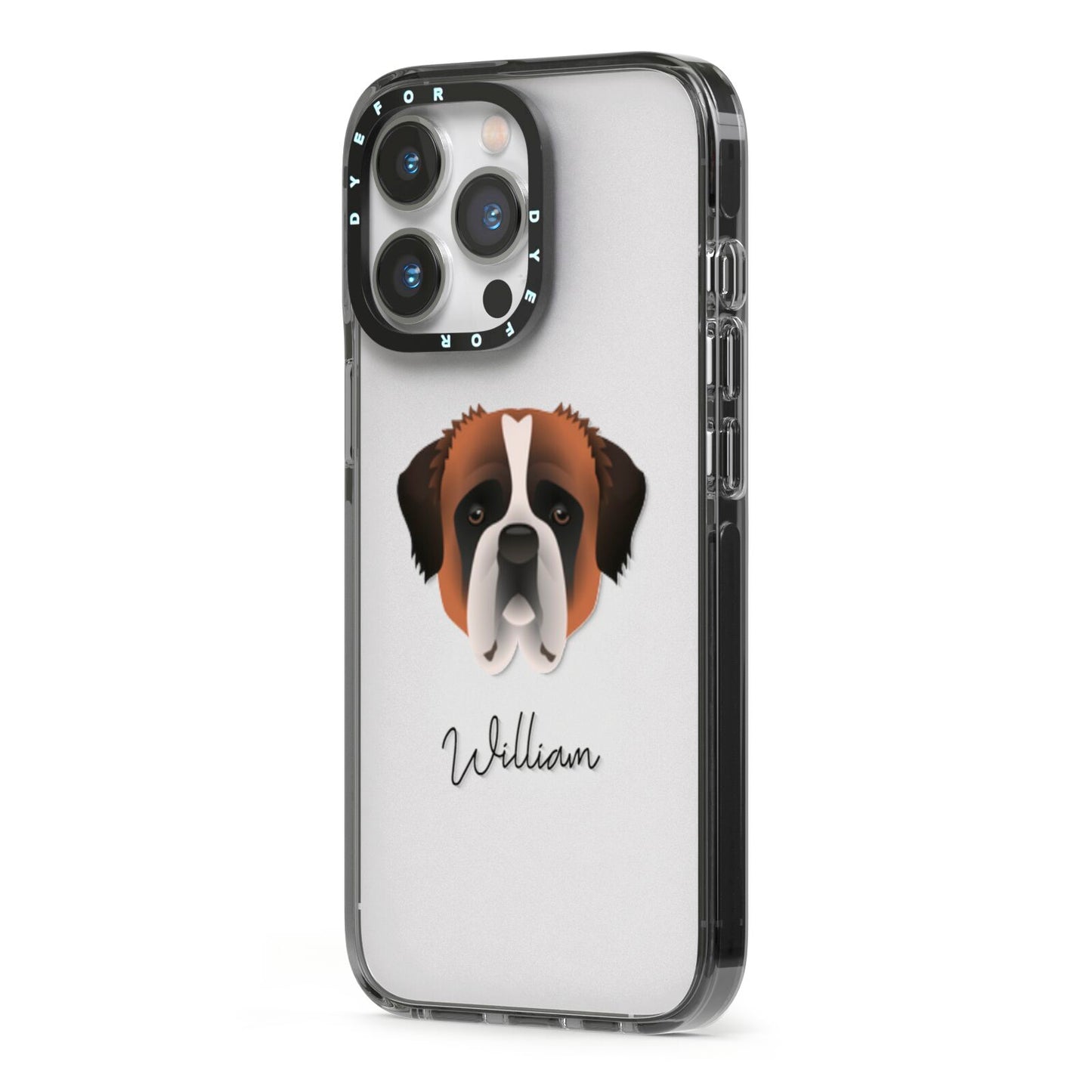 St Bernard Personalised iPhone 13 Pro Black Impact Case Side Angle on Silver phone
