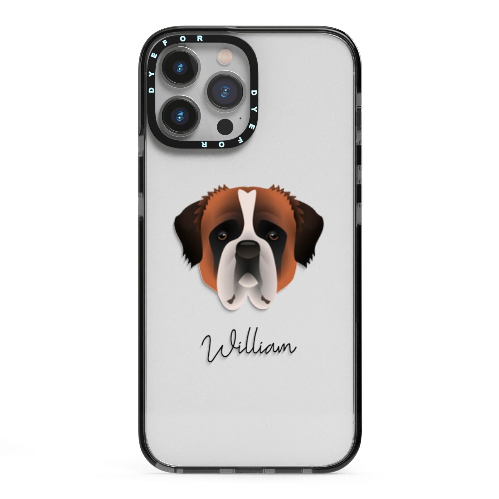 St Bernard Personalised iPhone 13 Pro Max Black Impact Case on Silver phone