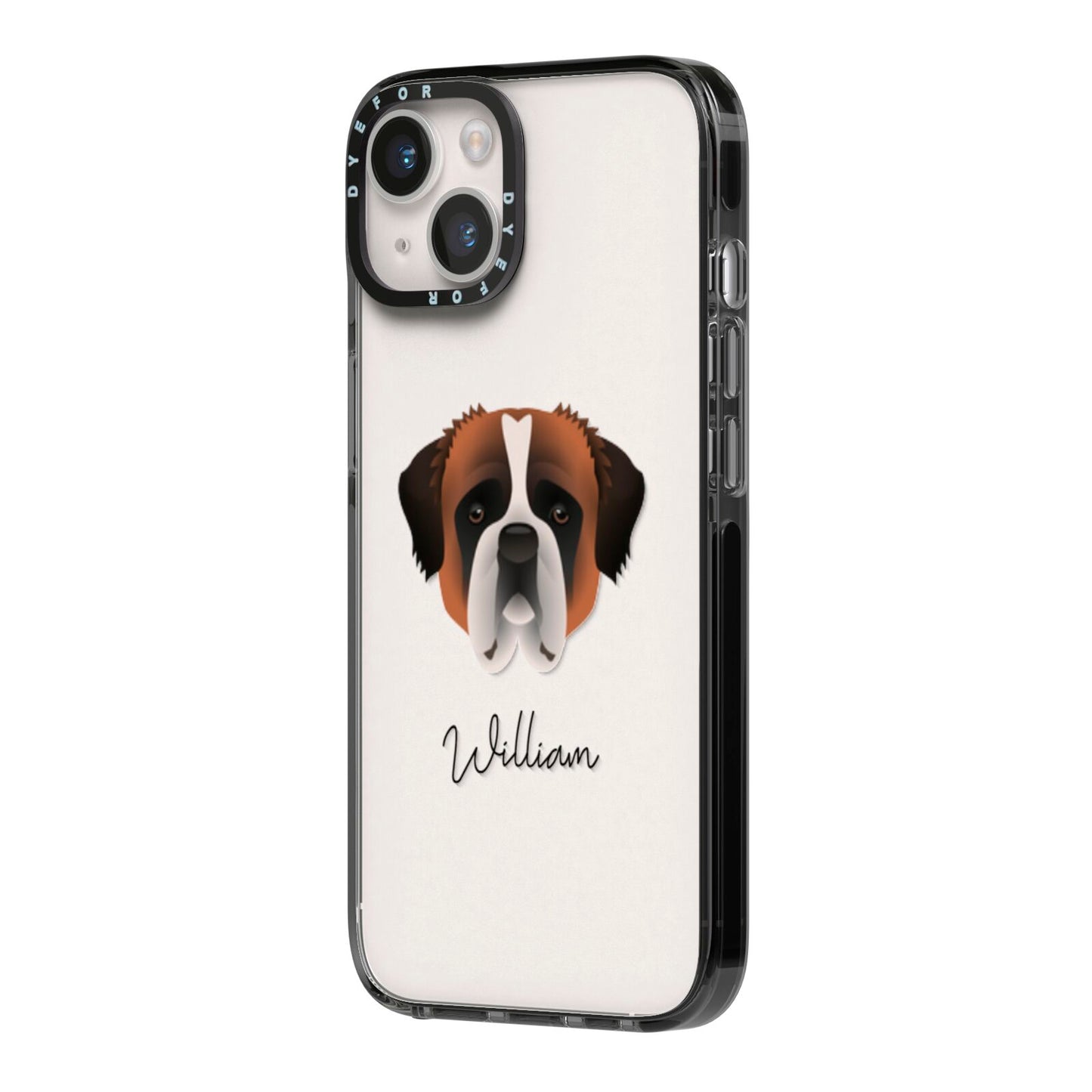 St Bernard Personalised iPhone 14 Black Impact Case Side Angle on Silver phone