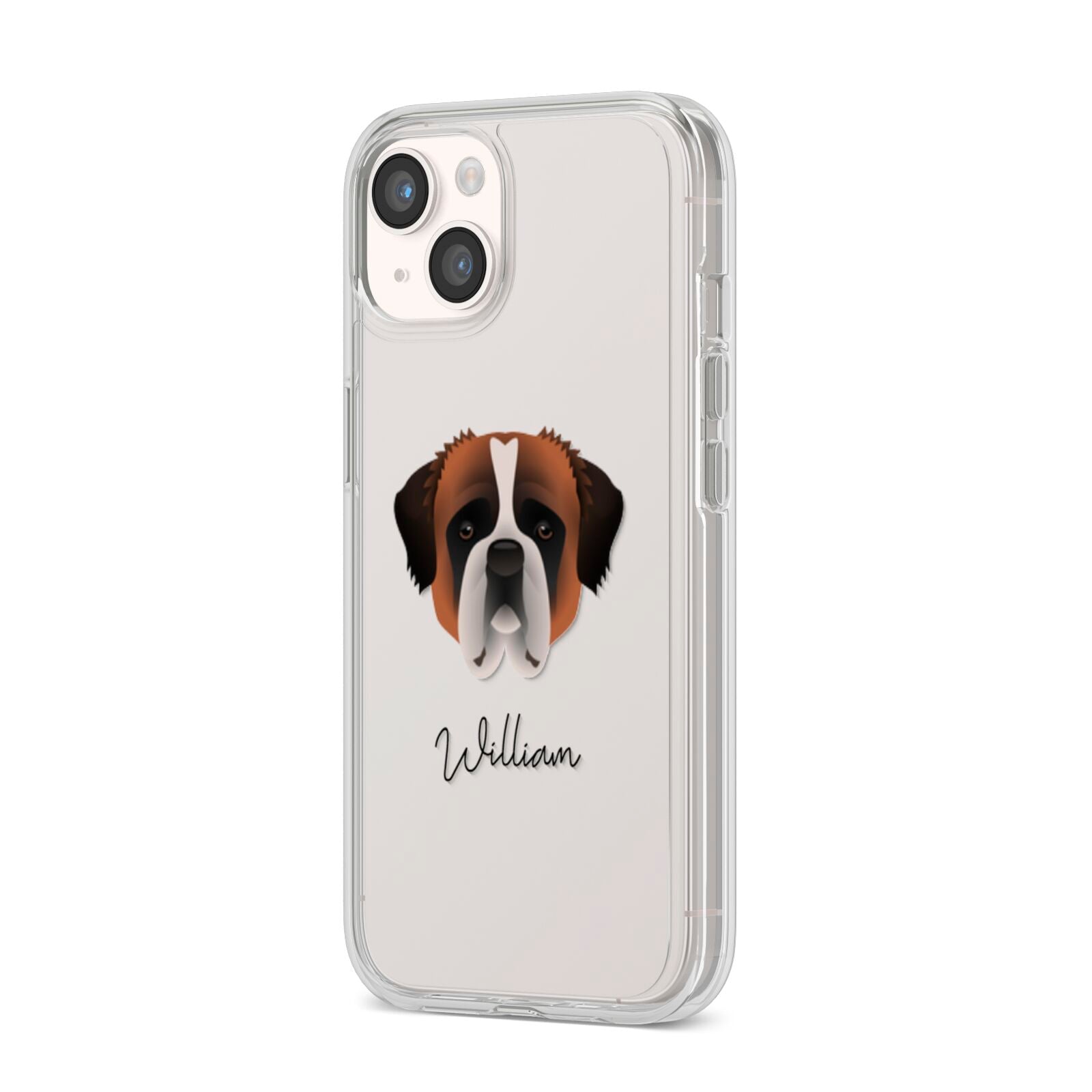 St Bernard Personalised iPhone 14 Clear Tough Case Starlight Angled Image