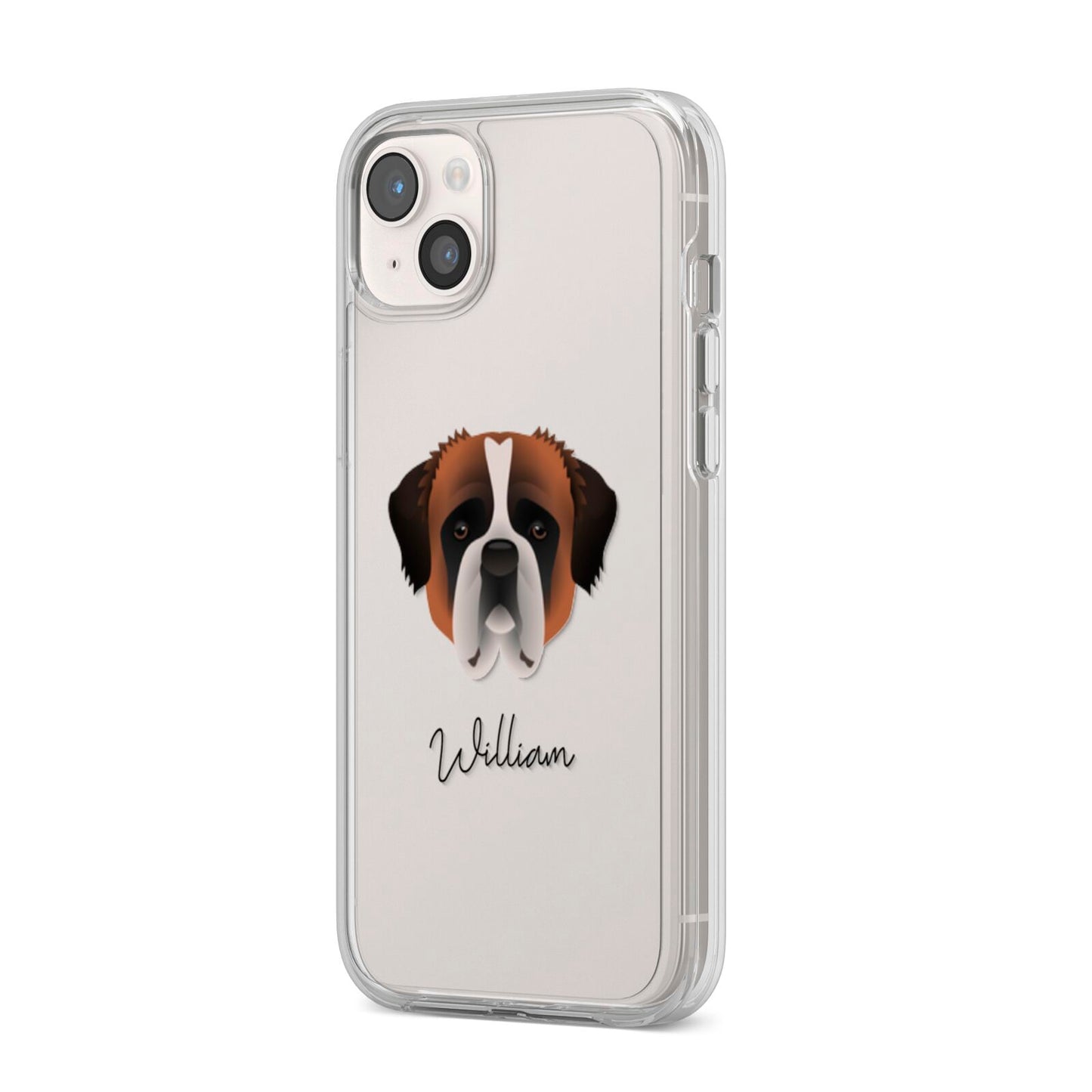 St Bernard Personalised iPhone 14 Plus Clear Tough Case Starlight Angled Image