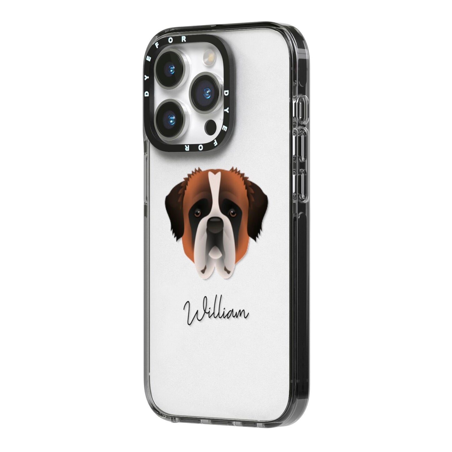 St Bernard Personalised iPhone 14 Pro Black Impact Case Side Angle on Silver phone