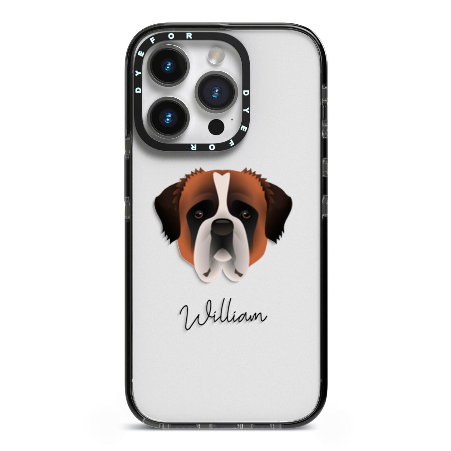 St Bernard Personalised iPhone 14 Pro Black Impact Case on Silver phone