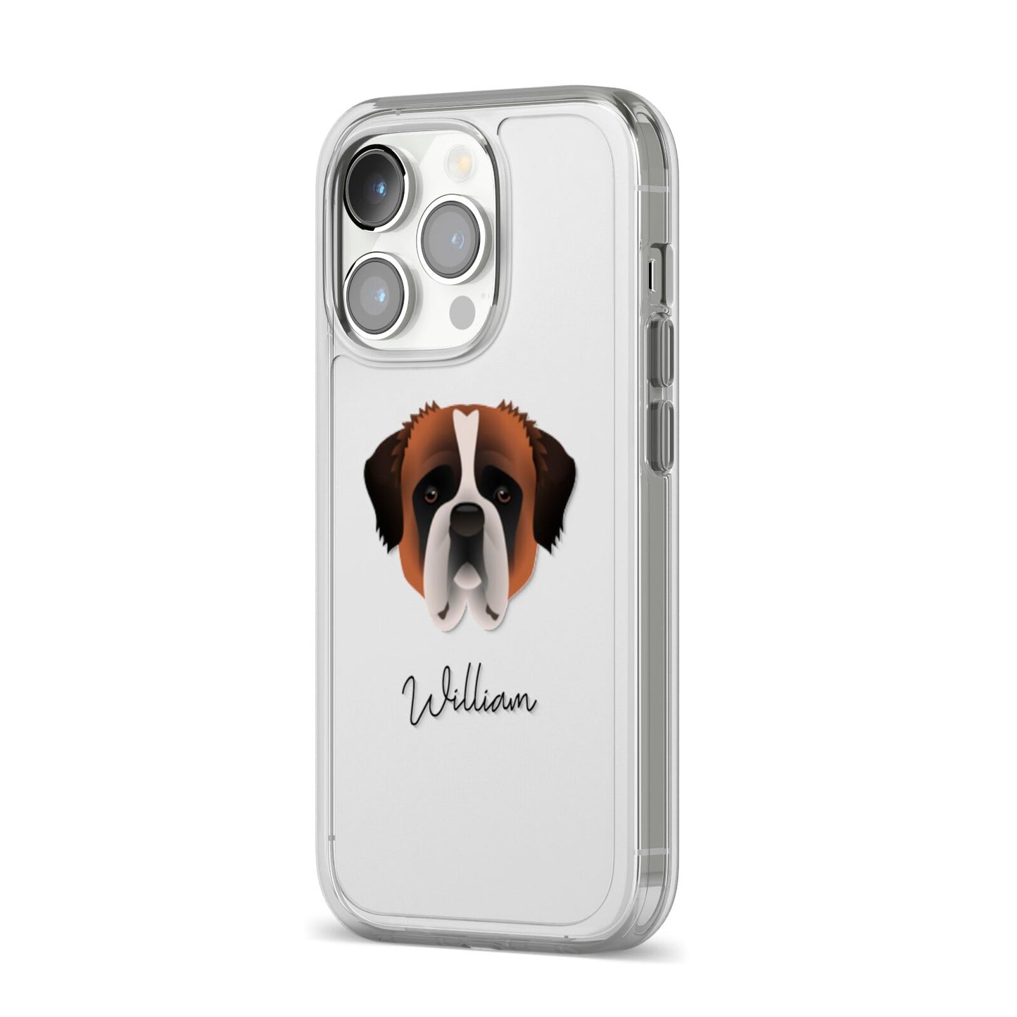 St Bernard Personalised iPhone 14 Pro Clear Tough Case Silver Angled Image