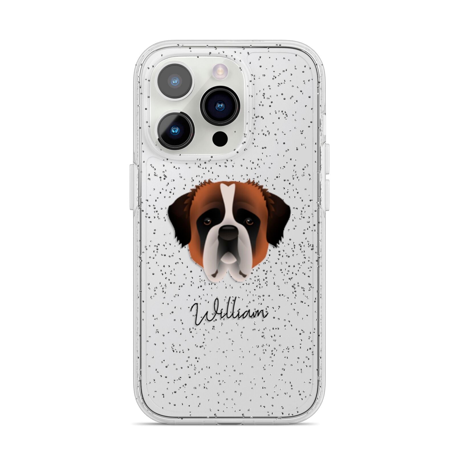 St Bernard Personalised iPhone 14 Pro Glitter Tough Case Silver