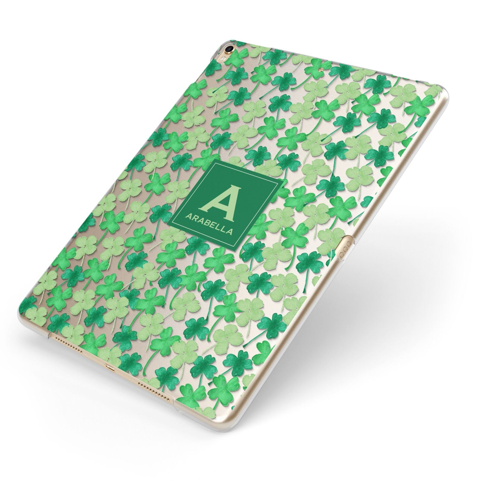 St Patricks Day Monogram Apple iPad Case on Gold iPad Side View