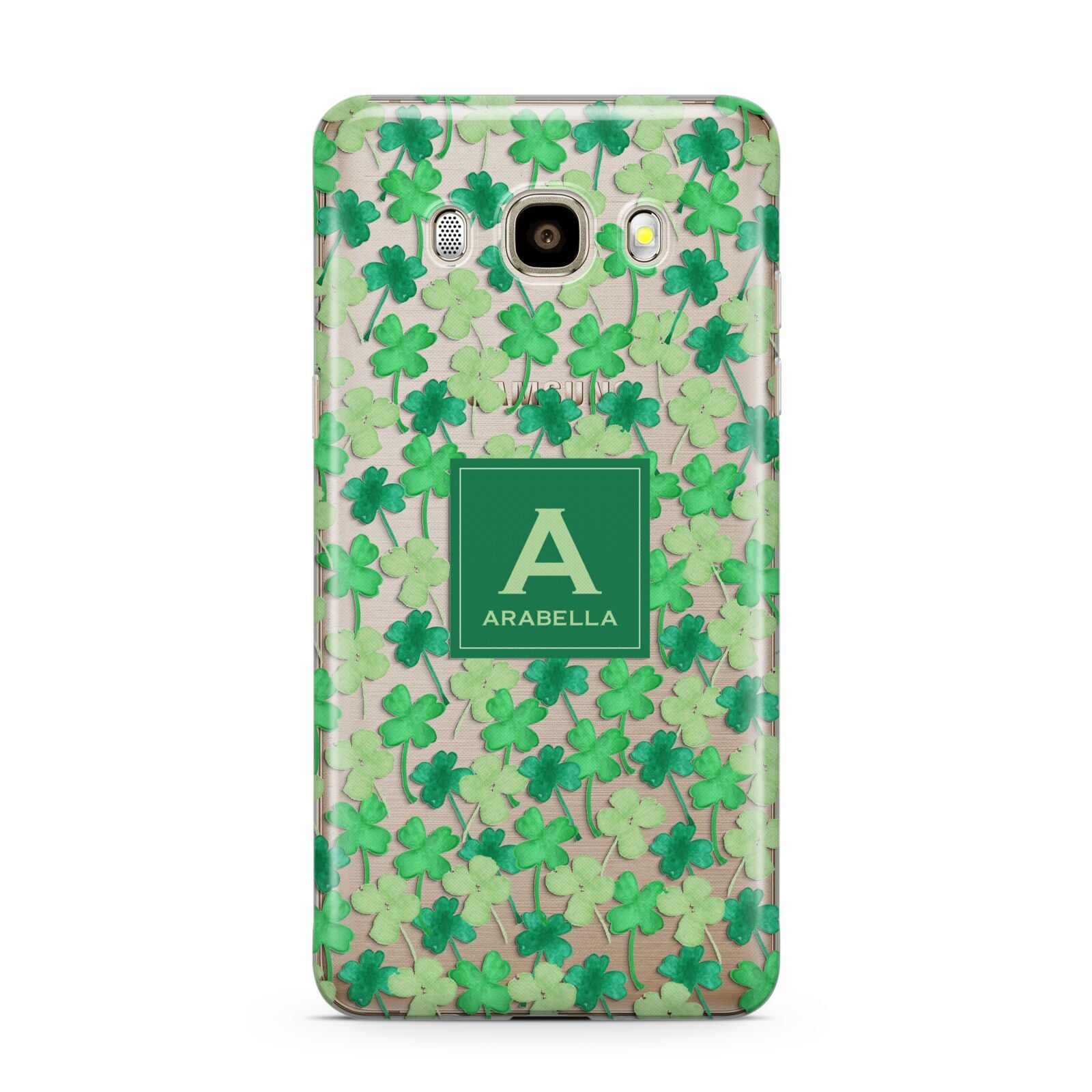 St Patricks Day Monogram Samsung Galaxy J7 2016 Case on gold phone