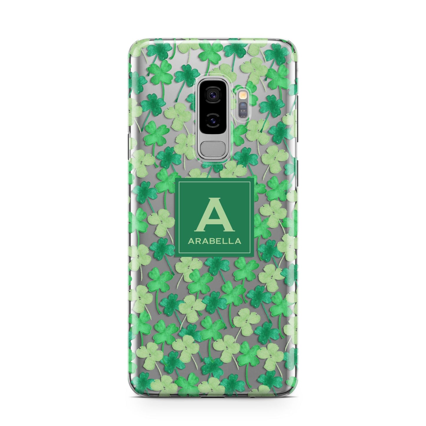 St Patricks Day Monogram Samsung Galaxy S9 Plus Case on Silver phone