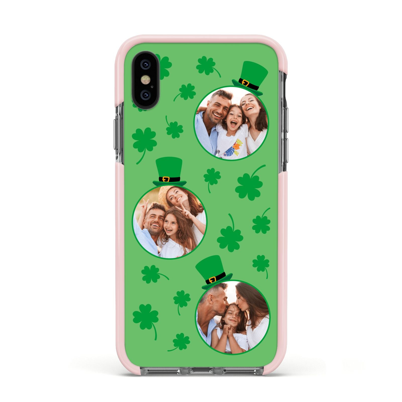 St Patricks Day Personalised Photo Apple iPhone Xs Impact Case Pink Edge on Black Phone