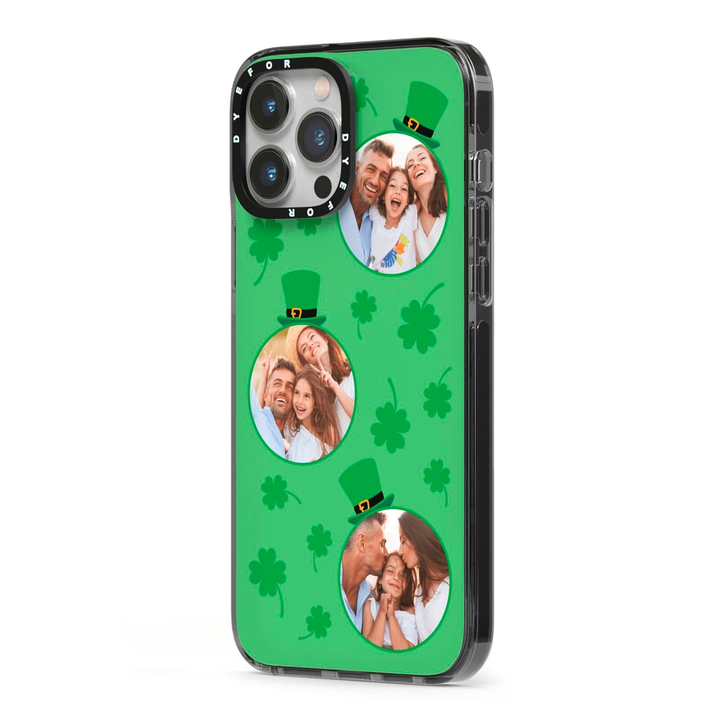 St Patricks Day Personalised Photo iPhone 13 Pro Max Black Impact Case Side Angle on Silver phone