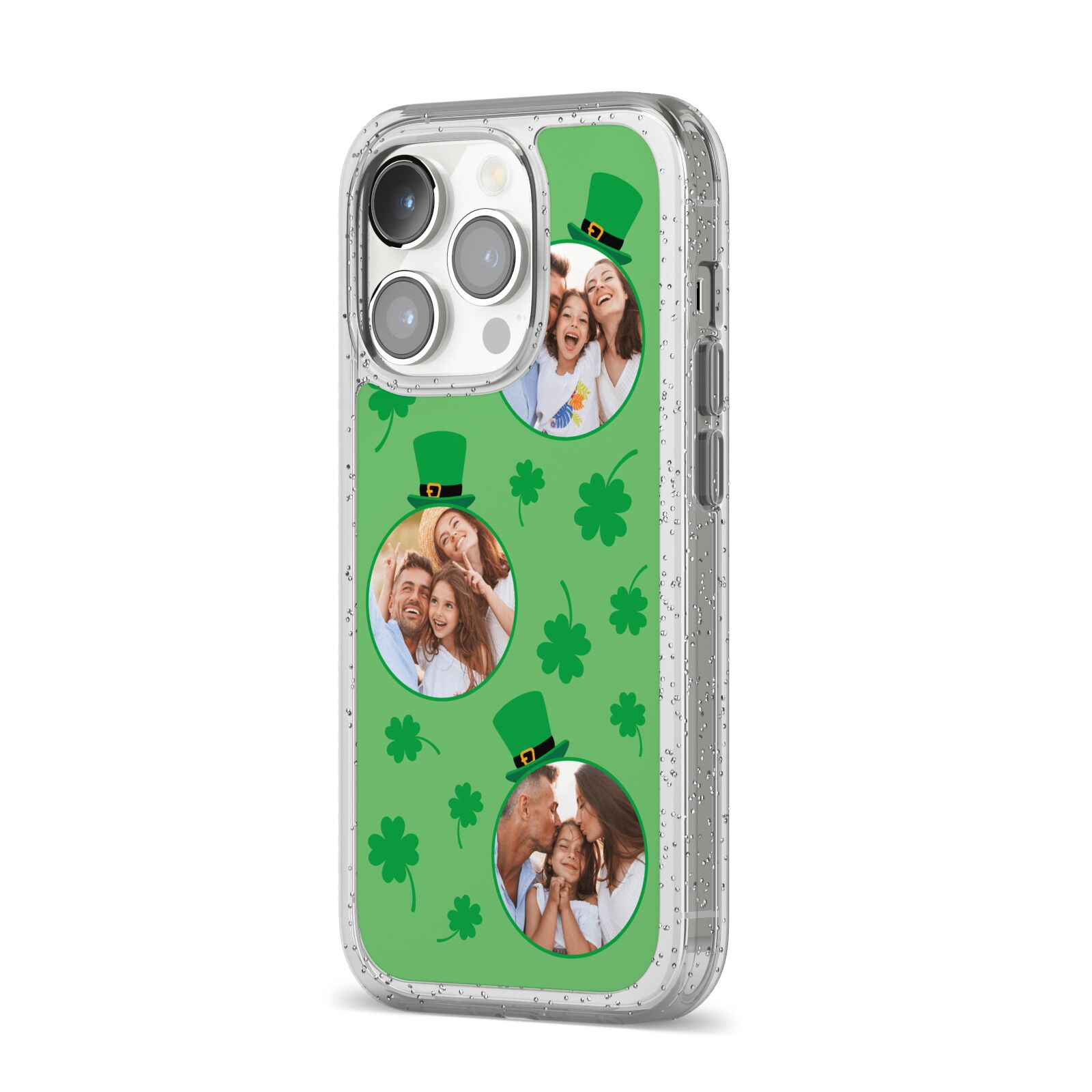 St Patricks Day Personalised Photo iPhone 14 Pro Glitter Tough Case Silver Angled Image