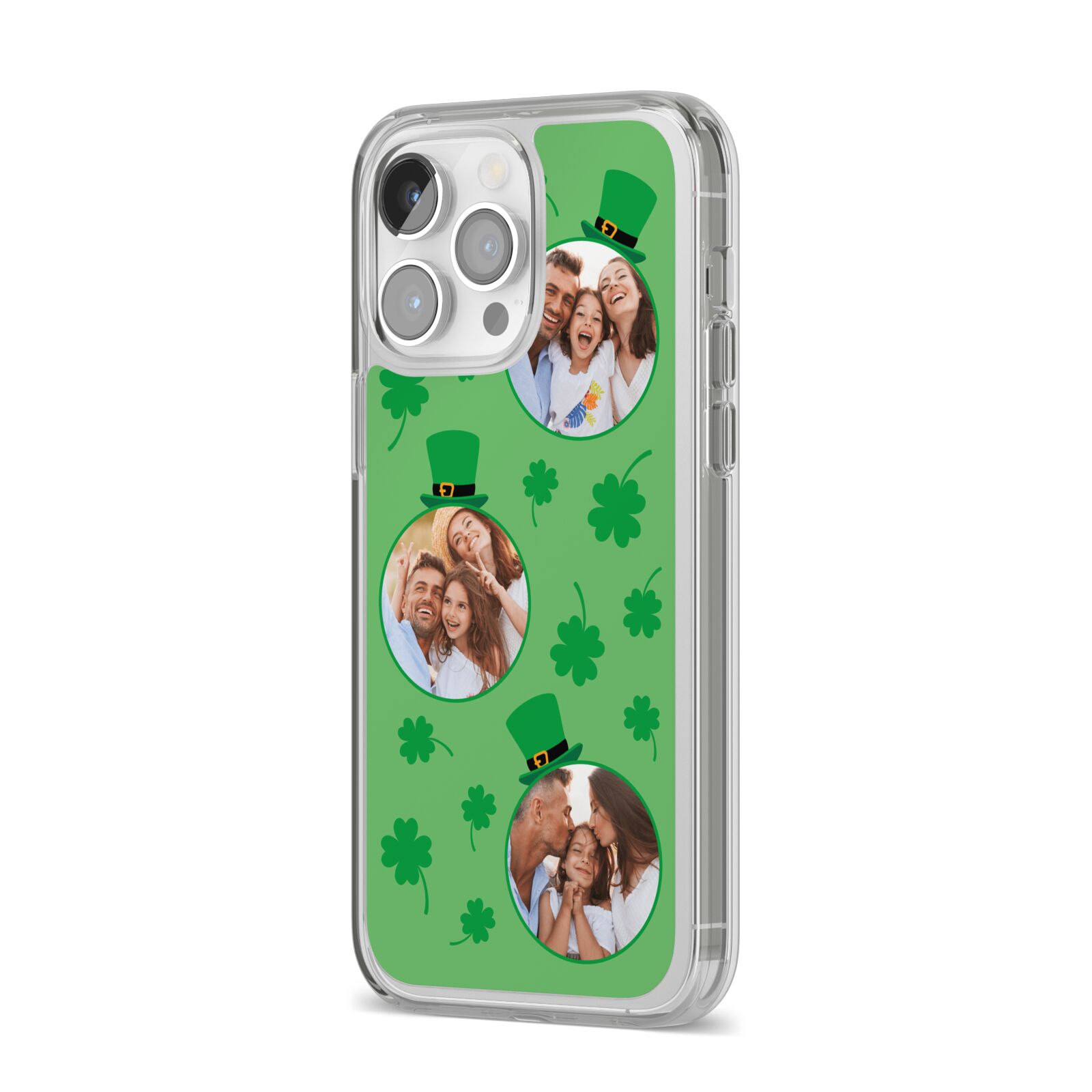 St Patricks Day Personalised Photo iPhone 14 Pro Max Clear Tough Case Silver Angled Image