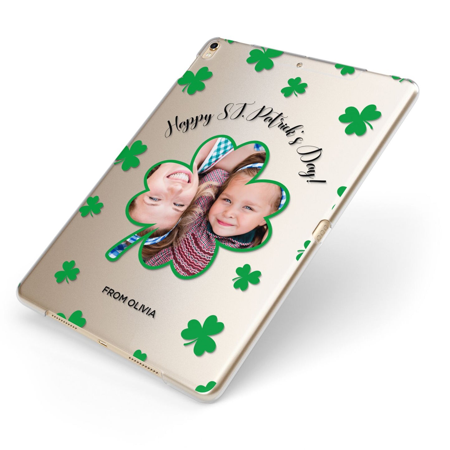 St Patricks Day Photo Upload Apple iPad Case on Gold iPad Side View