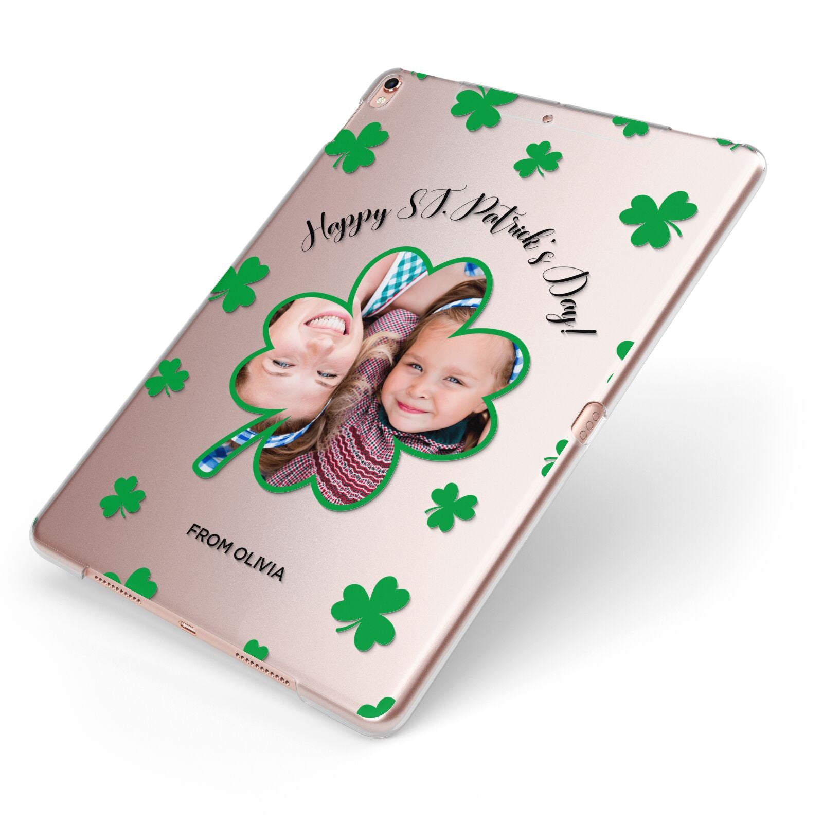 St Patricks Day Photo Upload Apple iPad Case on Rose Gold iPad Side View