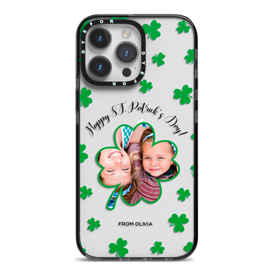 St Patricks Day Photo Upload iPhone 14 Pro Max Black Impact Case on Silver phone