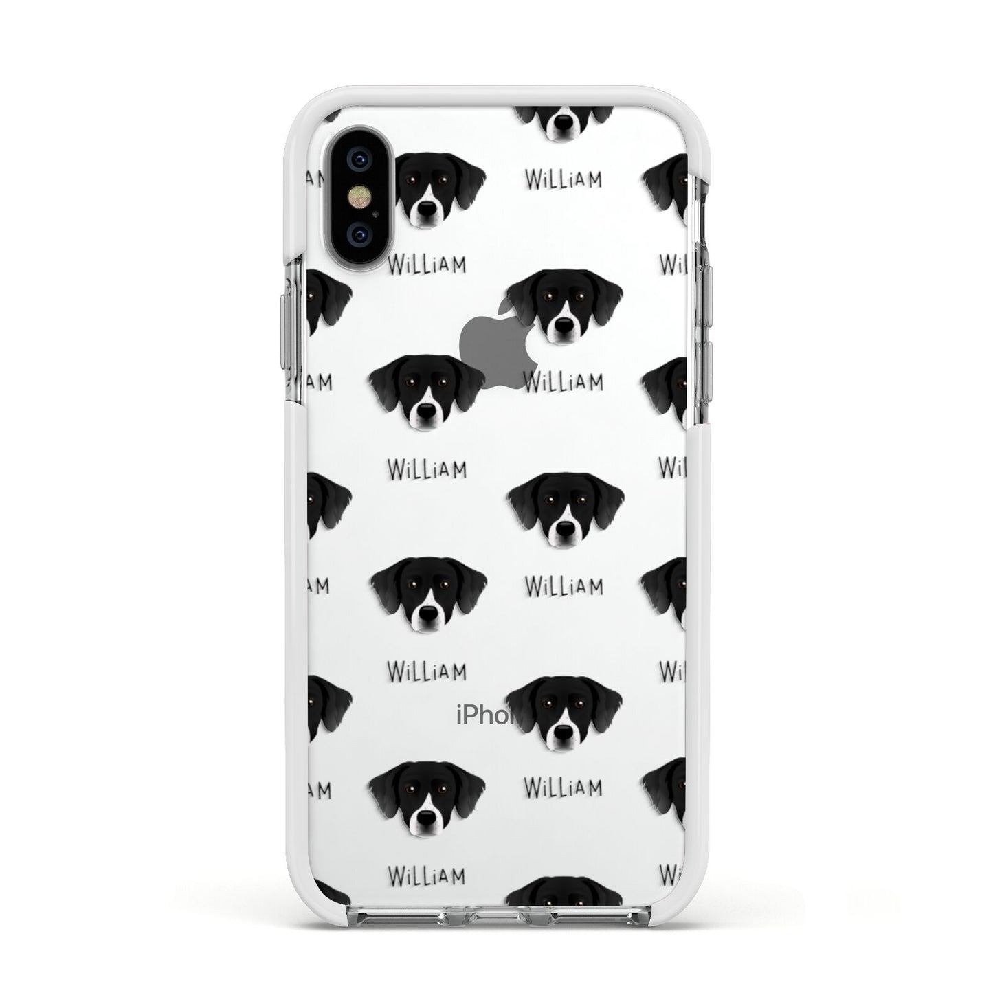 Staffador Icon with Name Apple iPhone Xs Impact Case White Edge on Silver Phone