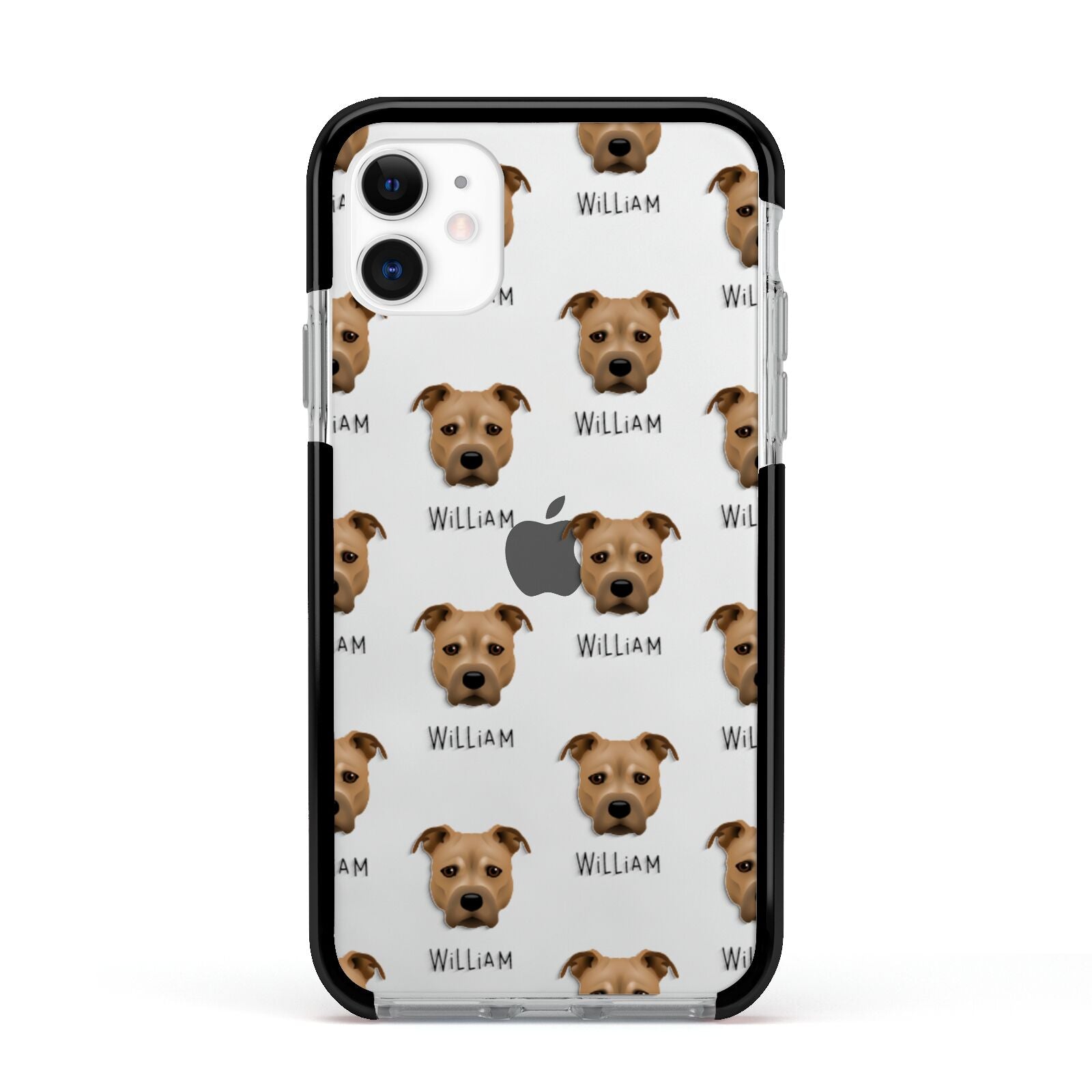 Staffordshire Bull Terrier Icon with Name Apple iPhone 11 in White with Black Impact Case