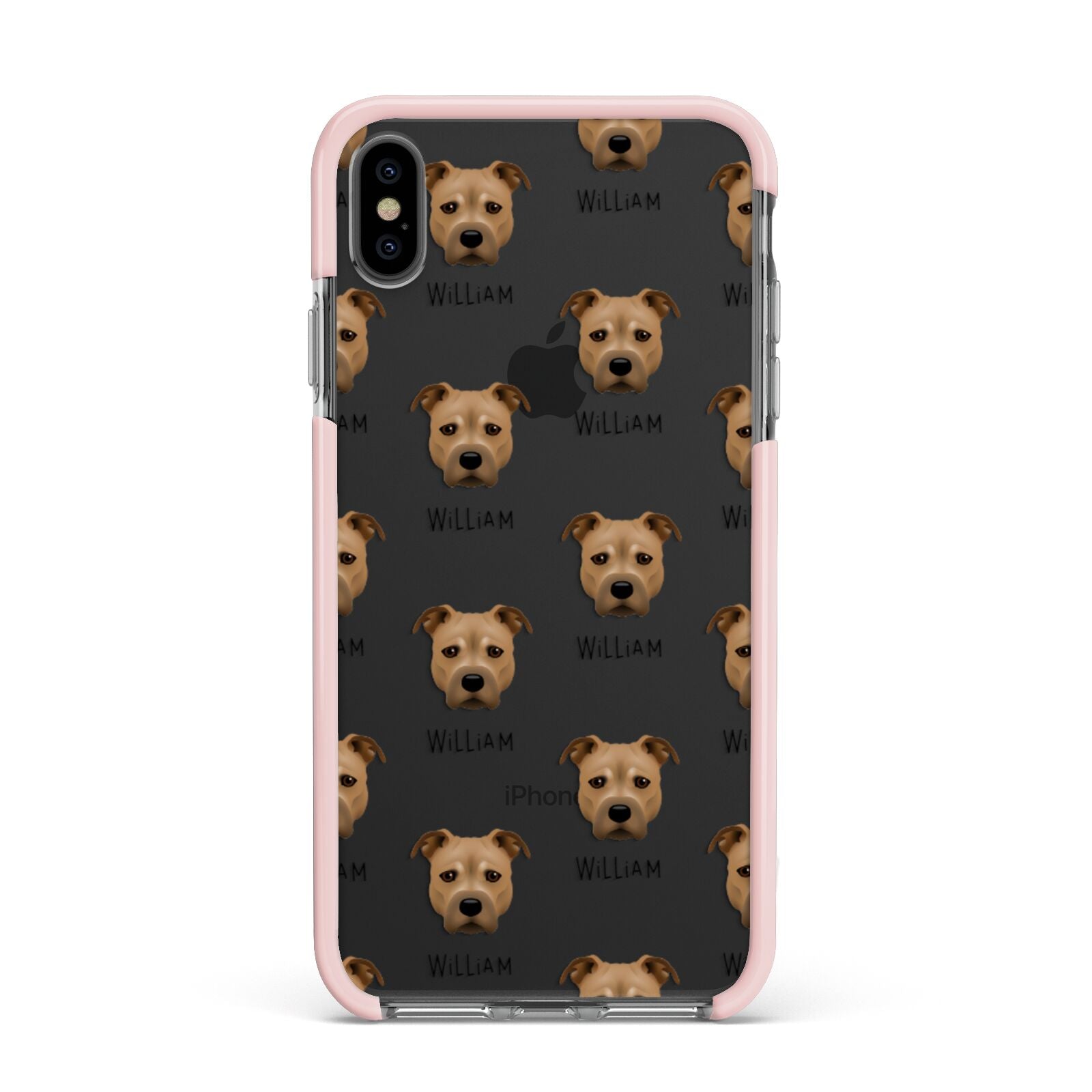 Staffordshire Bull Terrier Icon with Name Apple iPhone Xs Max Impact Case Pink Edge on Black Phone