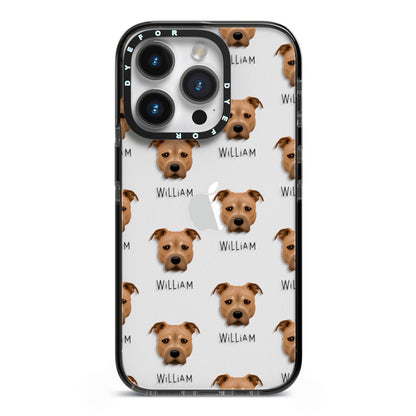 Staffordshire Bull Terrier Icon with Name iPhone 14 Pro Black Impact Case on Silver phone