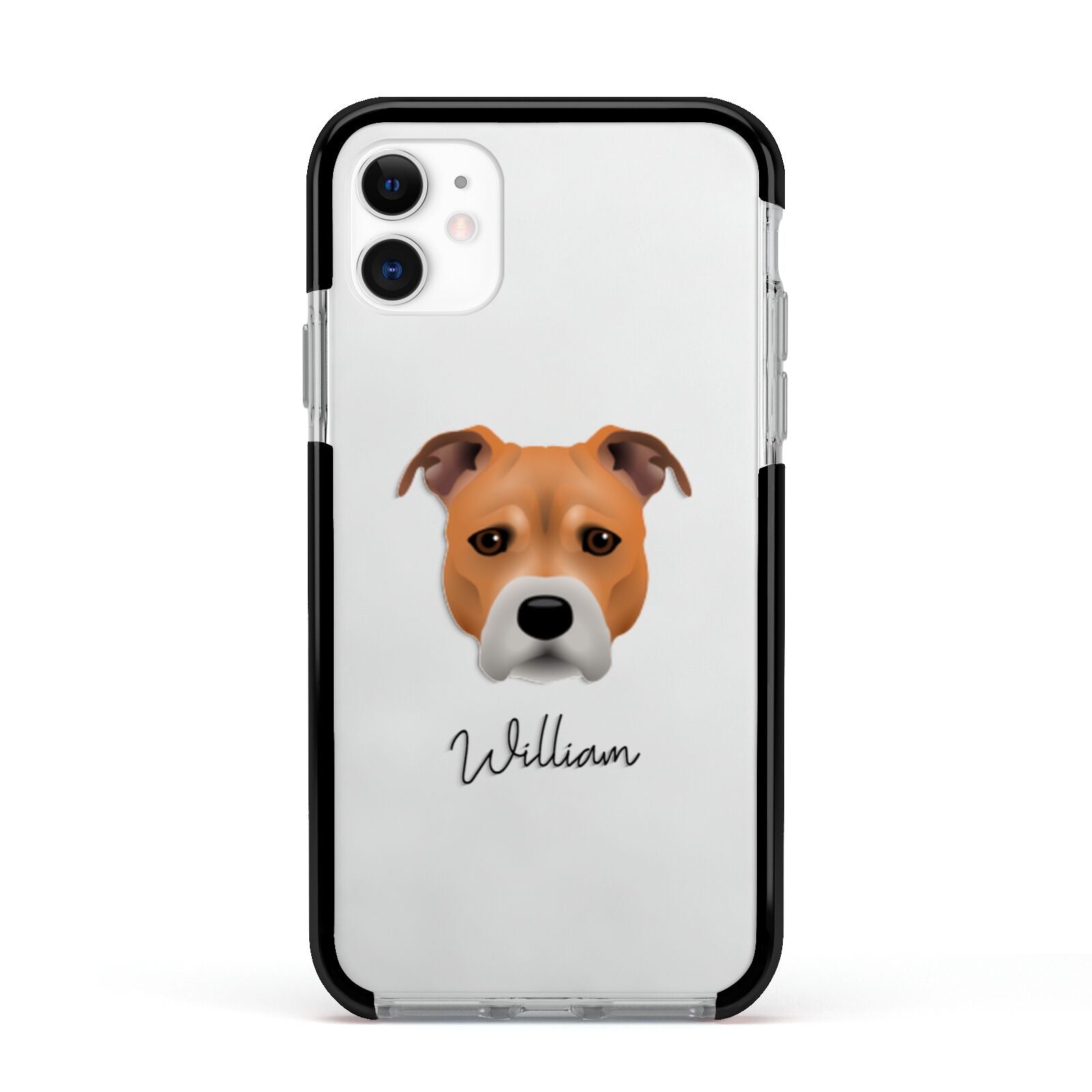 Staffordshire Bull Terrier Personalised Apple iPhone 11 in White with Black Impact Case