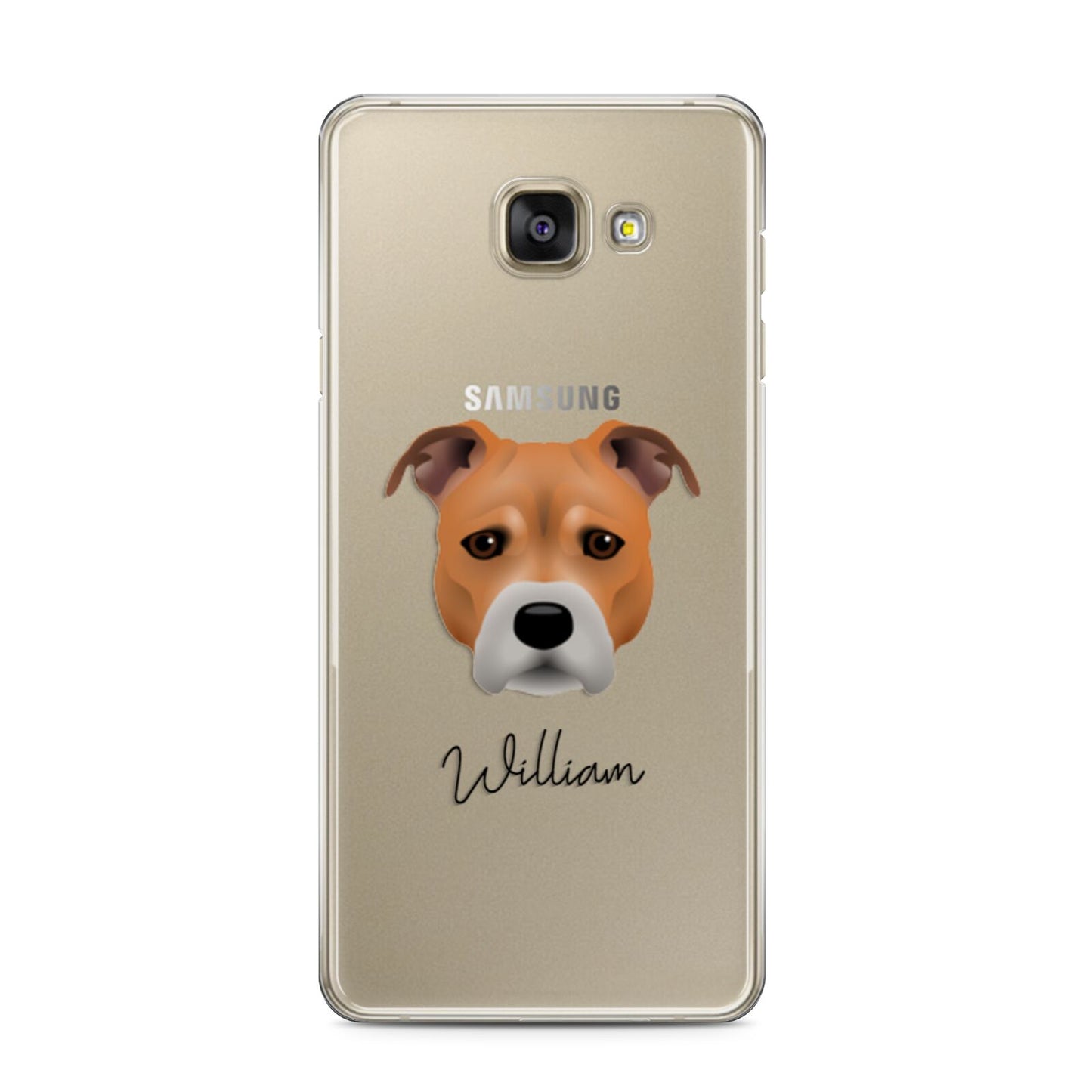 Staffordshire Bull Terrier Personalised Samsung Galaxy A3 2016 Case on gold phone