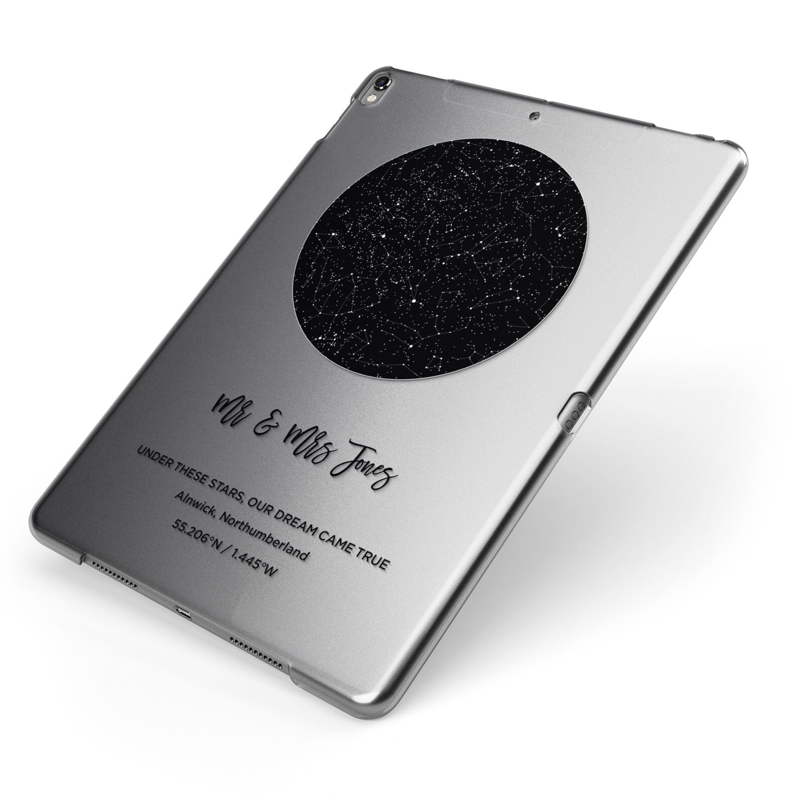 Star Map Design Apple iPad Case on Grey iPad Side View