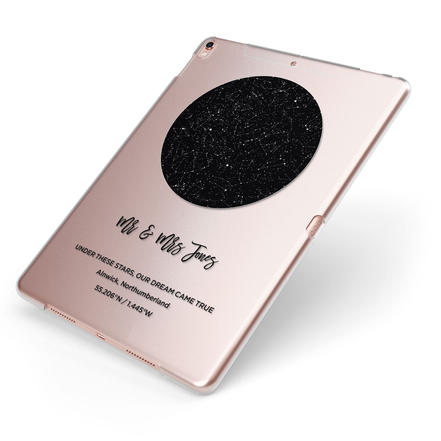 Star Map Design Apple iPad Case on Rose Gold iPad Side View