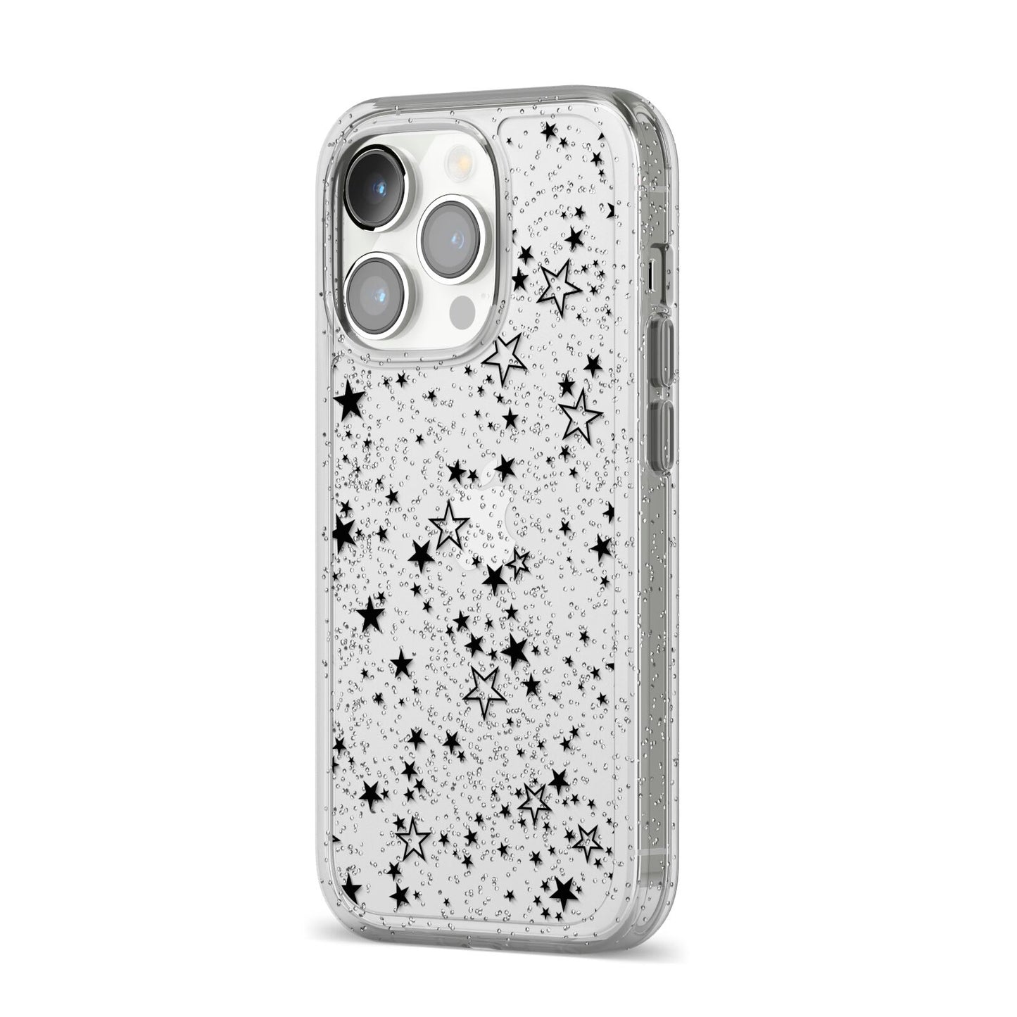 Star iPhone 14 Pro Glitter Tough Case Silver Angled Image