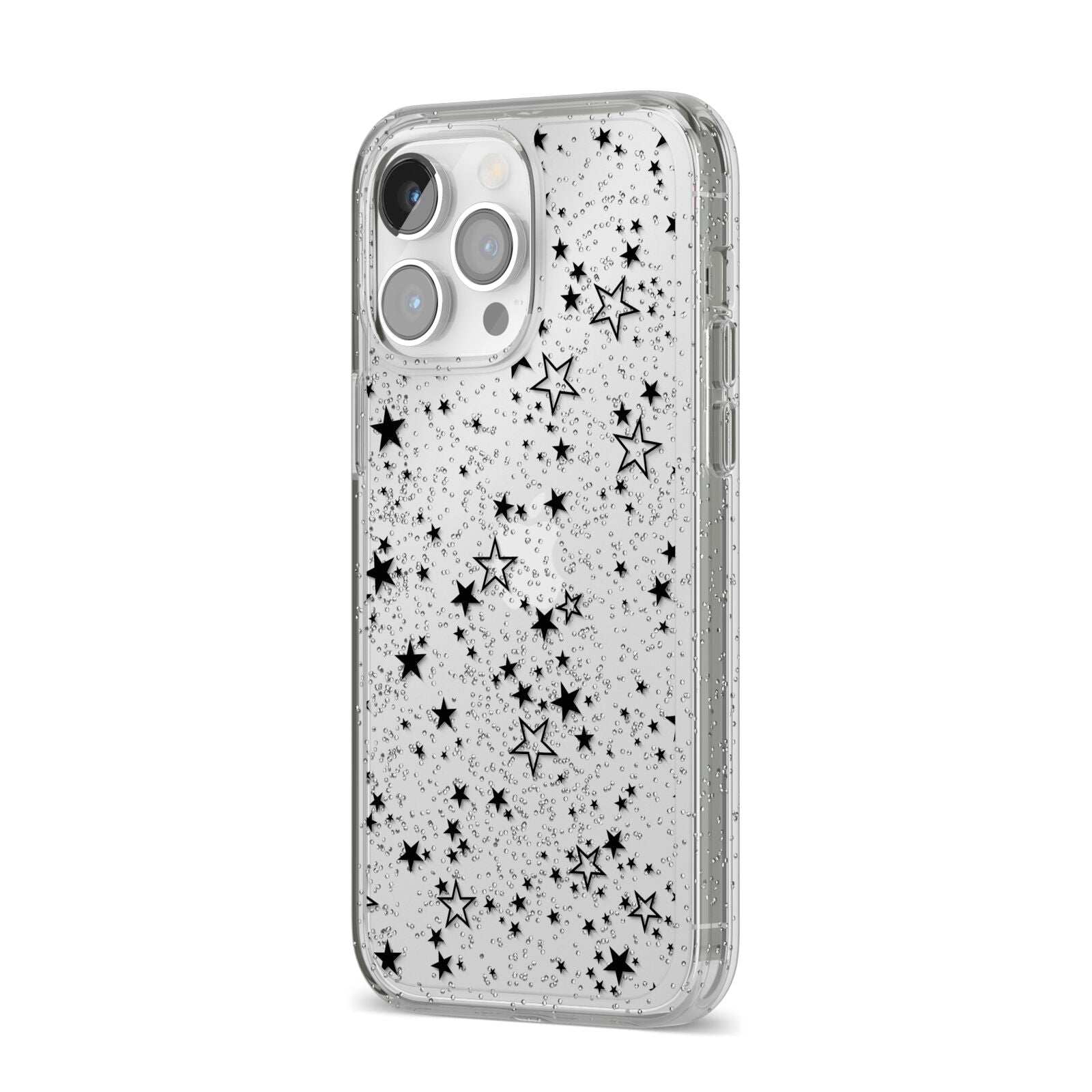 Star iPhone 14 Pro Max Glitter Tough Case Silver Angled Image