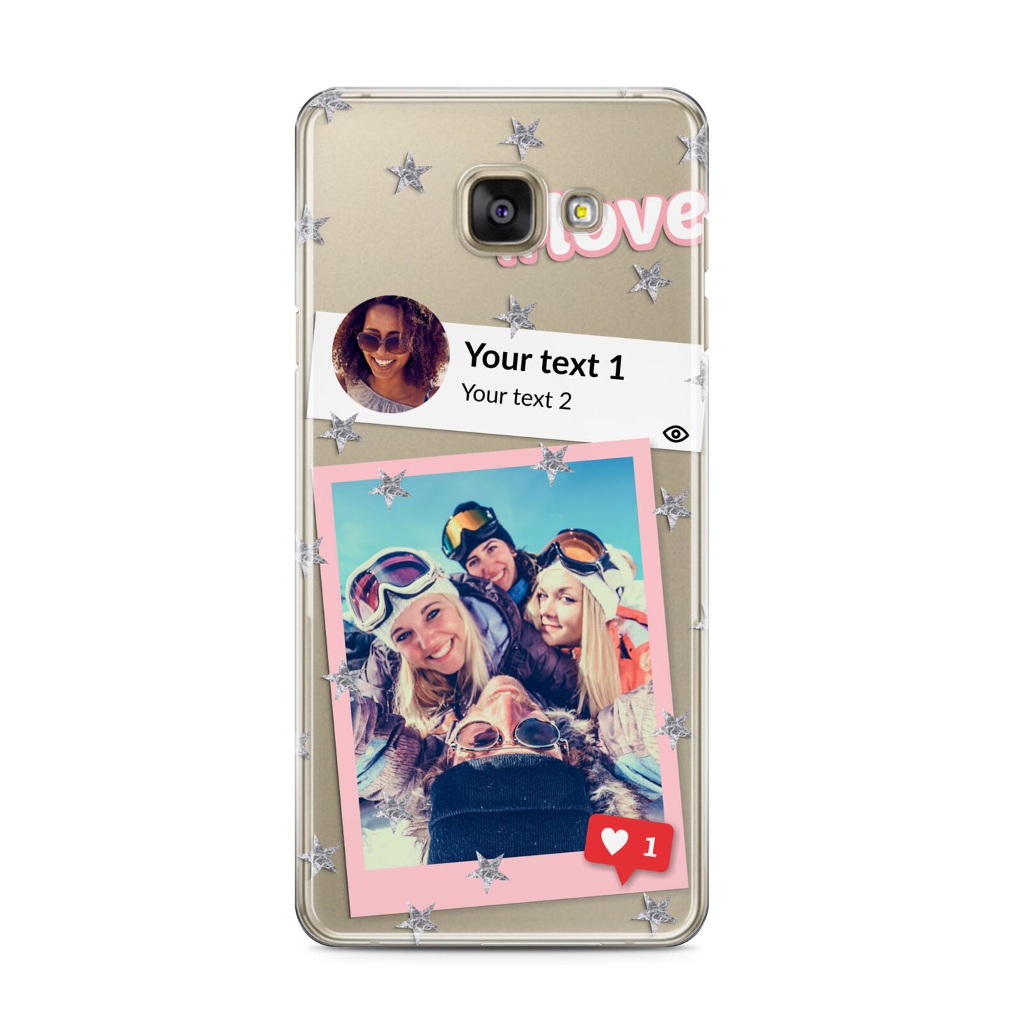 Starry Social Media Photo Montage Upload with Text Samsung Galaxy A3 2016 Case on gold phone