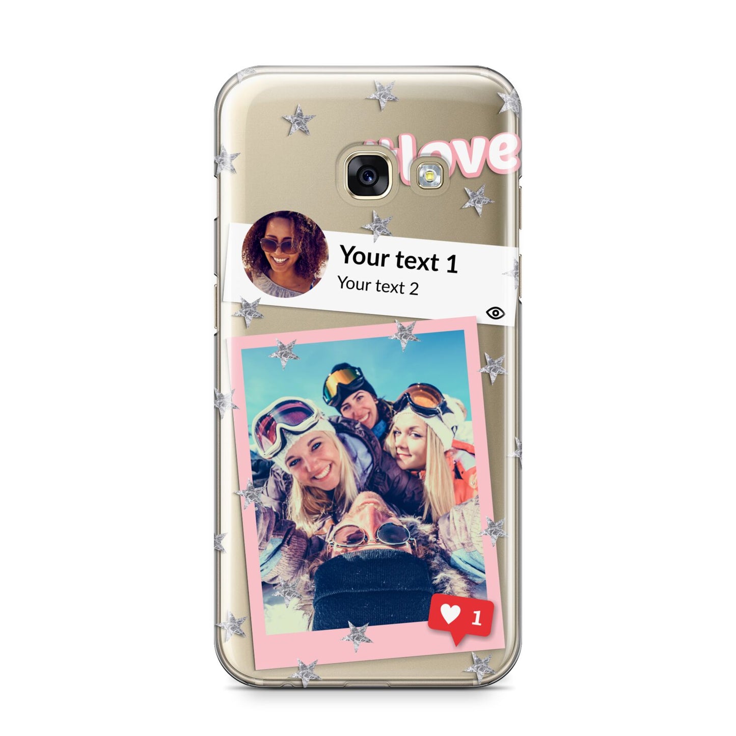 Starry Social Media Photo Montage Upload with Text Samsung Galaxy A3 2017 Case on gold phone