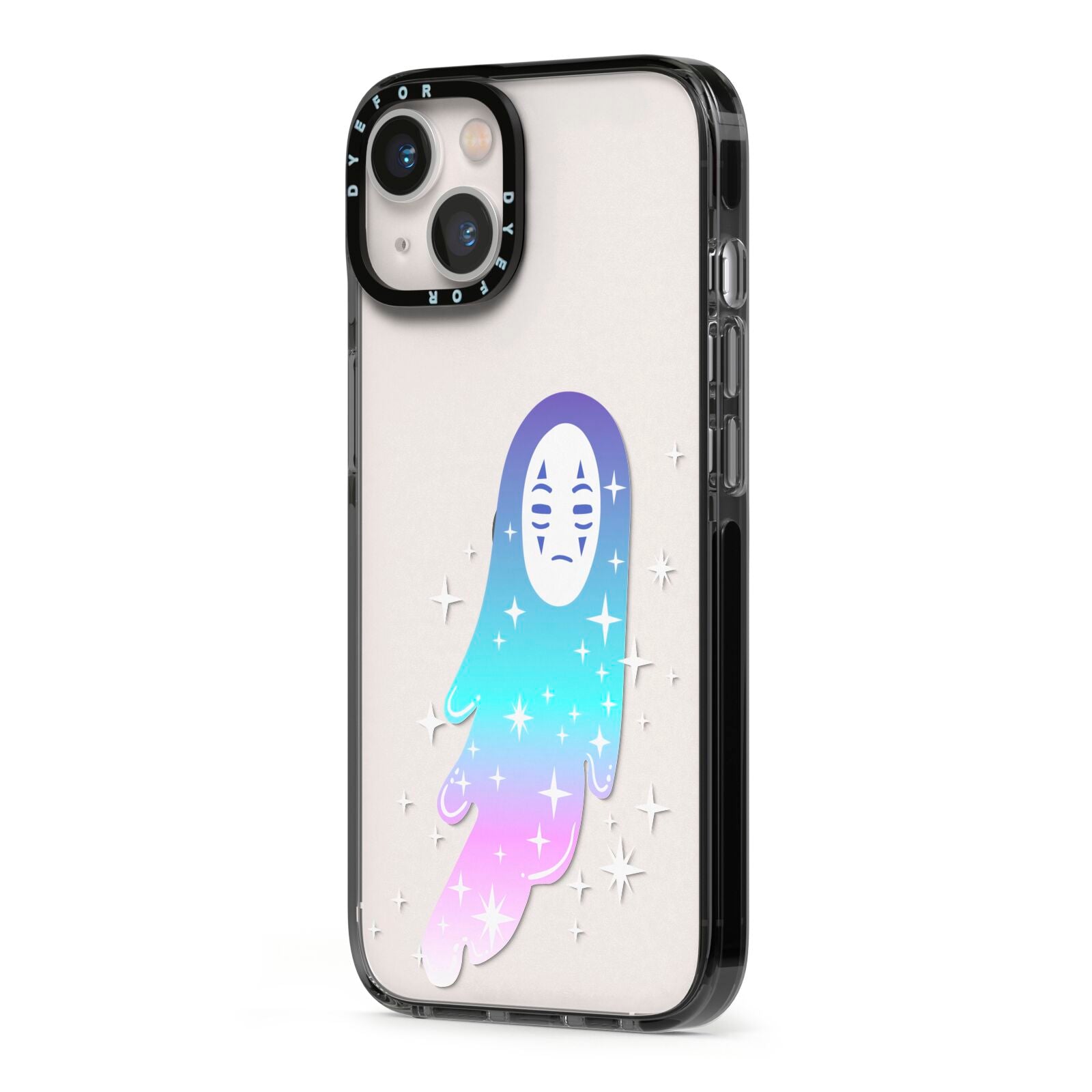 Starry Spectre iPhone 13 Black Impact Case Side Angle on Silver phone