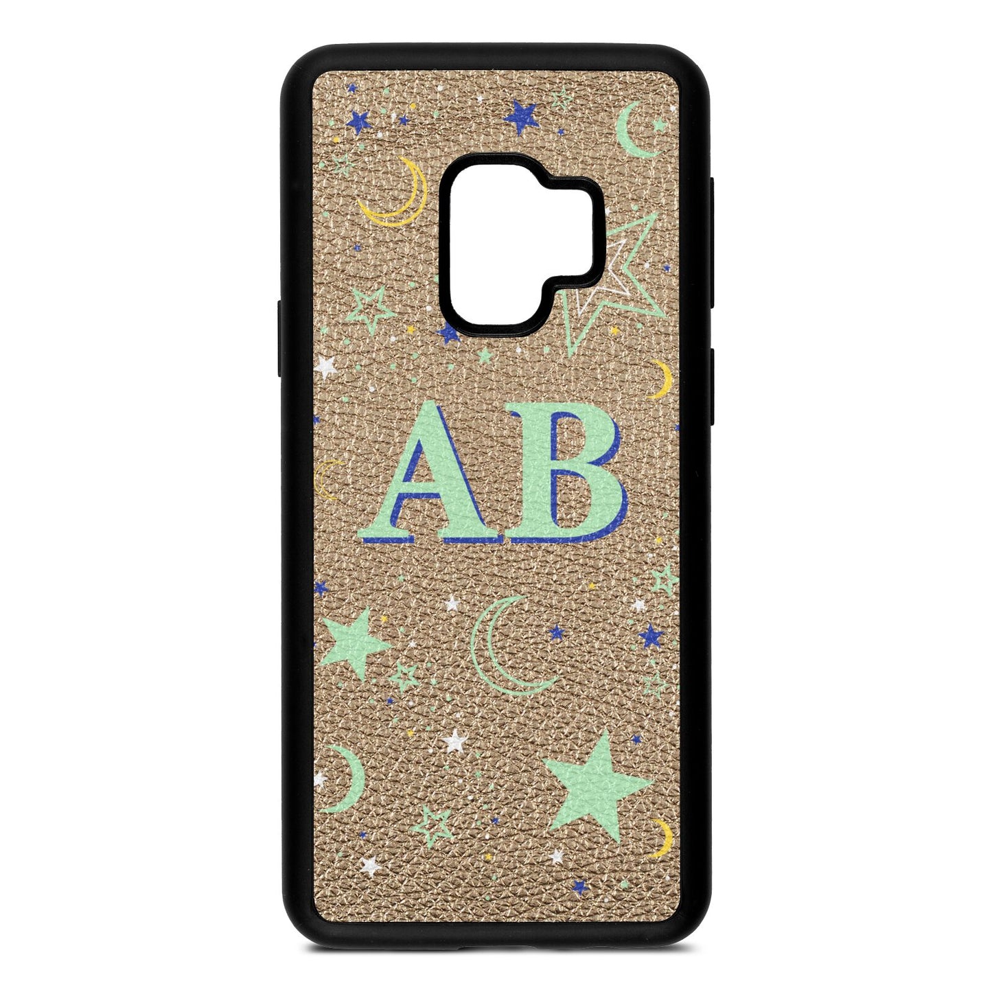 Stars and Moon Personalised Gold Pebble Leather Samsung S9 Case