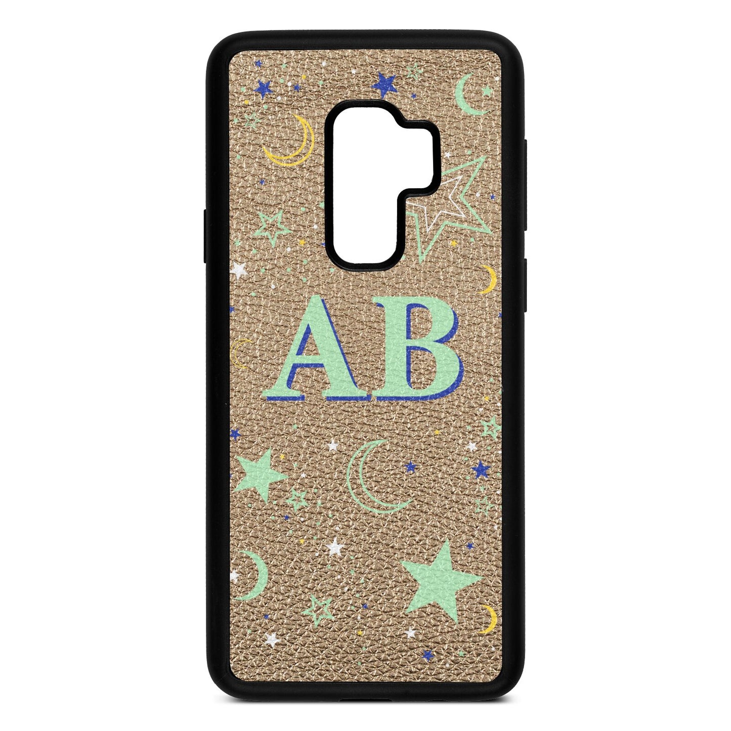 Stars and Moon Personalised Gold Pebble Leather Samsung S9 Plus Case