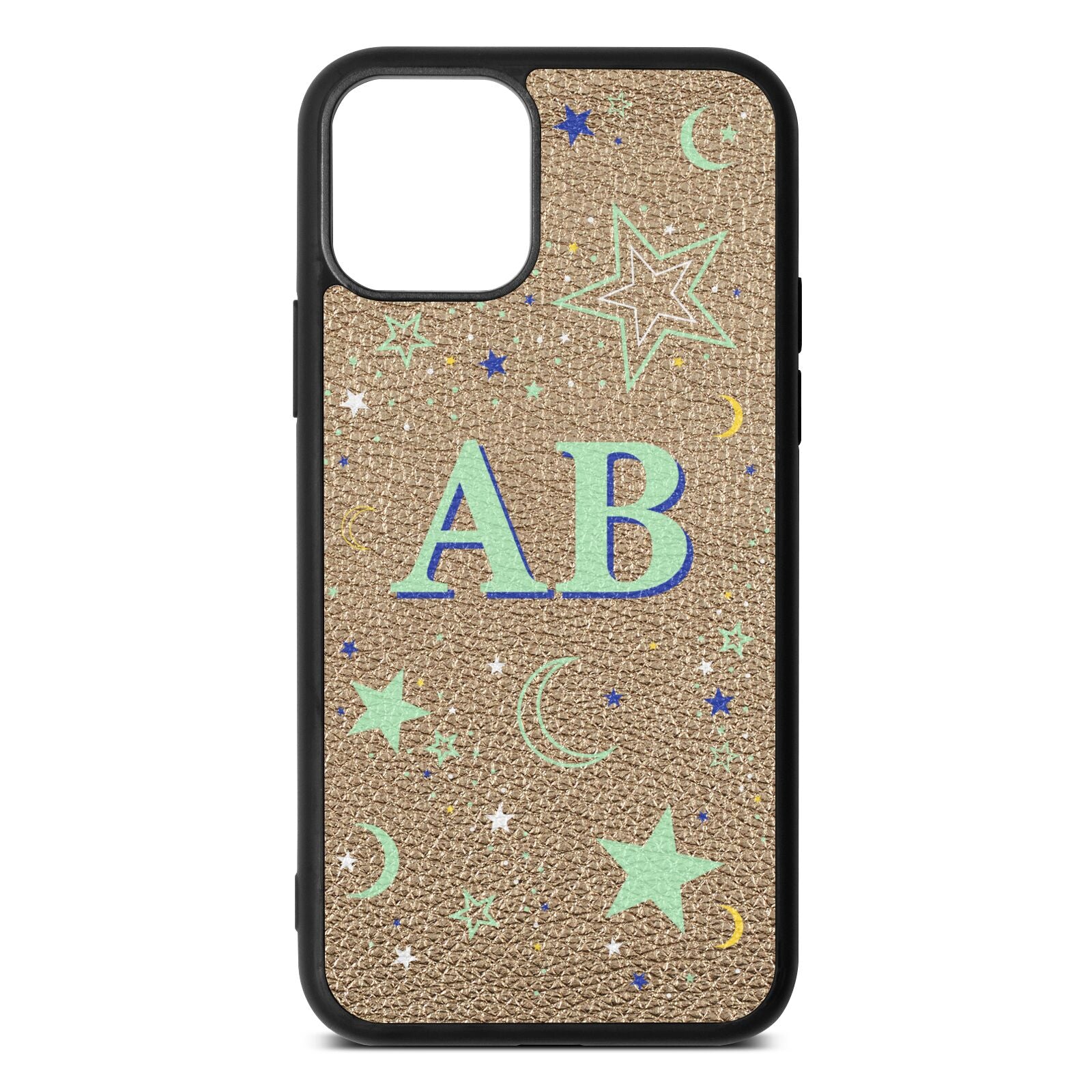 Stars and Moon Personalised Gold Pebble Leather iPhone 11 Case