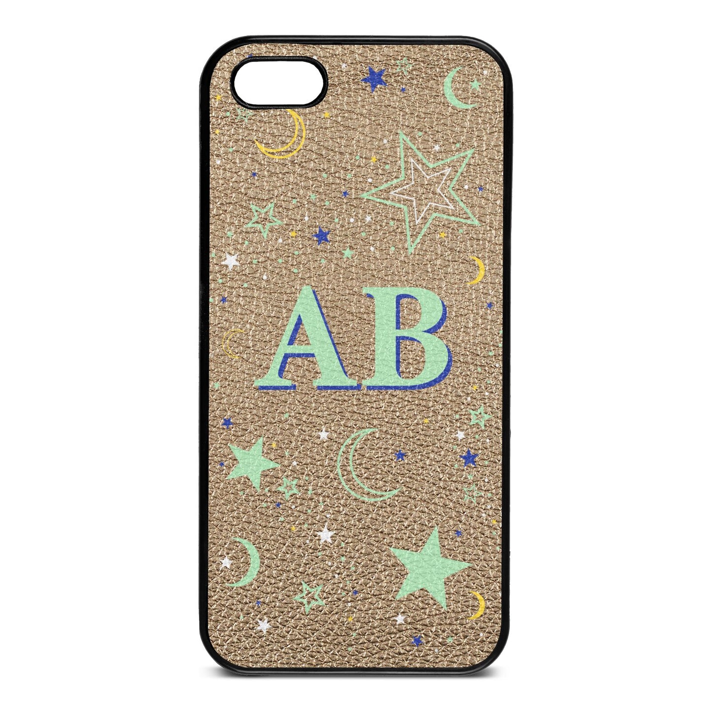 Stars and Moon Personalised Gold Pebble Leather iPhone 5 Case