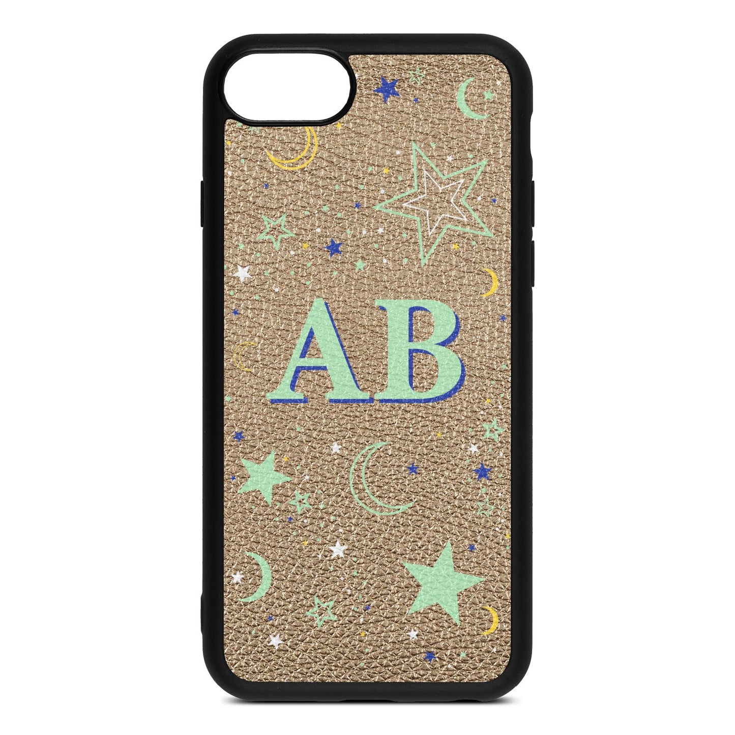 Stars and Moon Personalised Gold Pebble Leather iPhone 8 Case