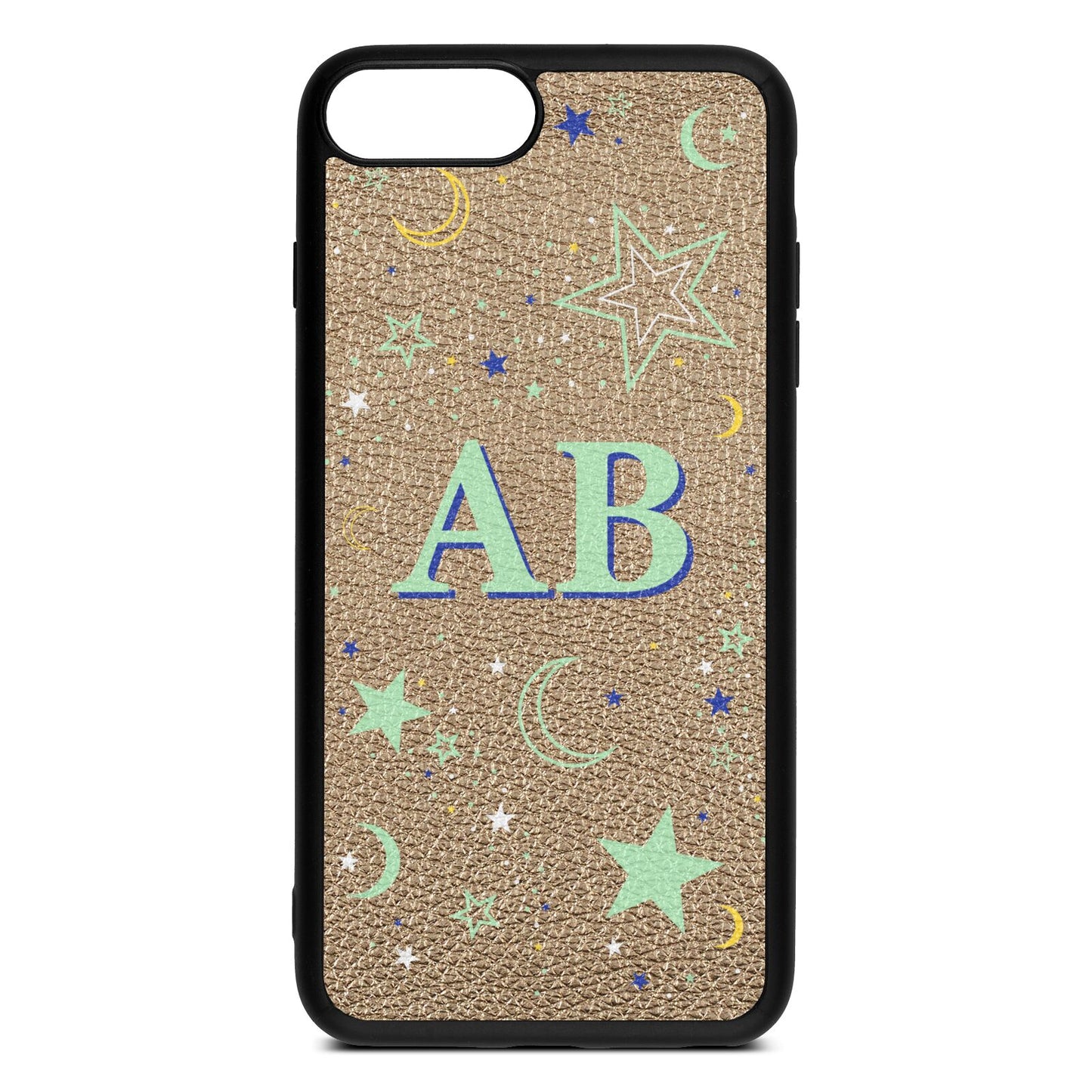 Stars and Moon Personalised Gold Pebble Leather iPhone 8 Plus Case