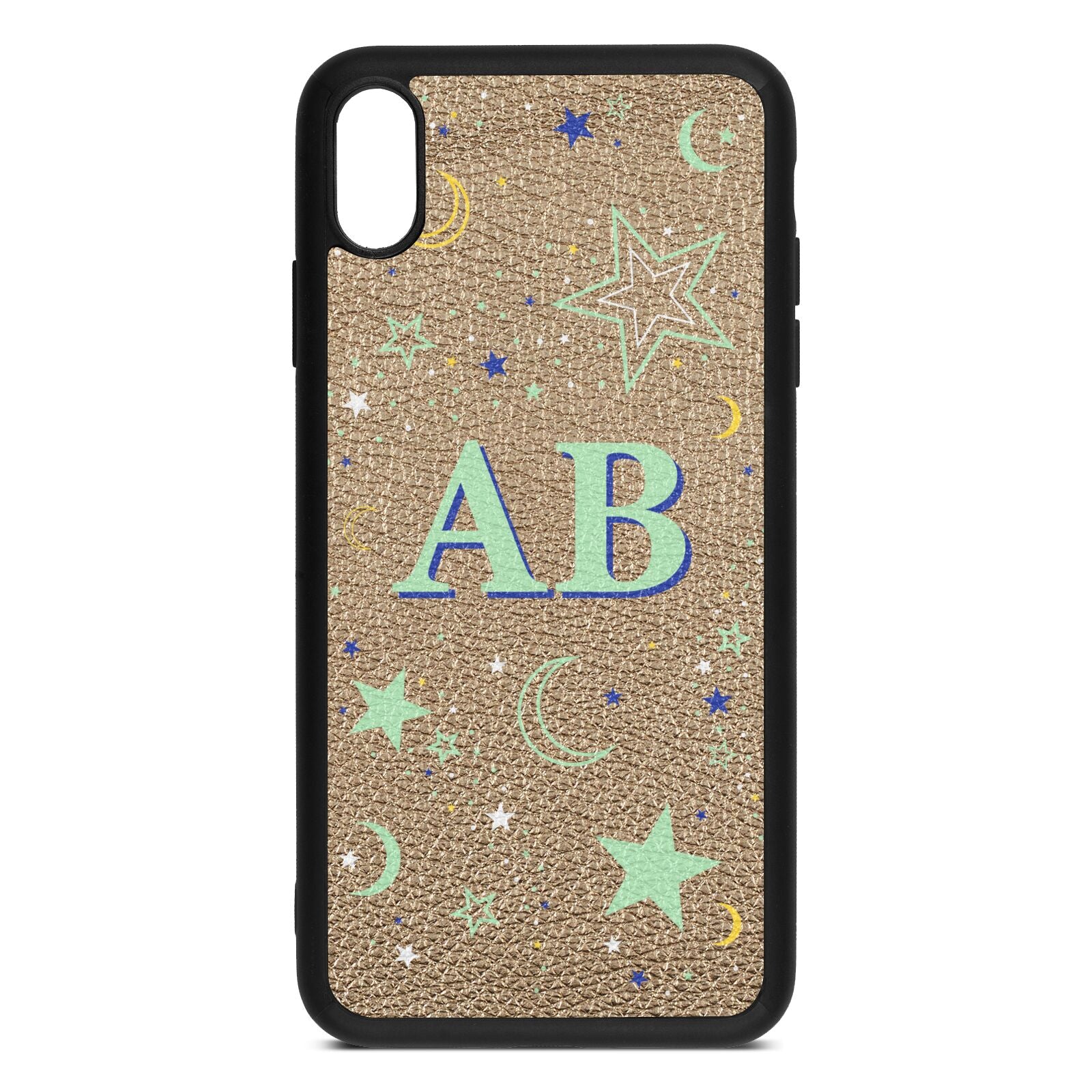 Stars and Moon Personalised Gold Pebble Leather iPhone Xs Max Case