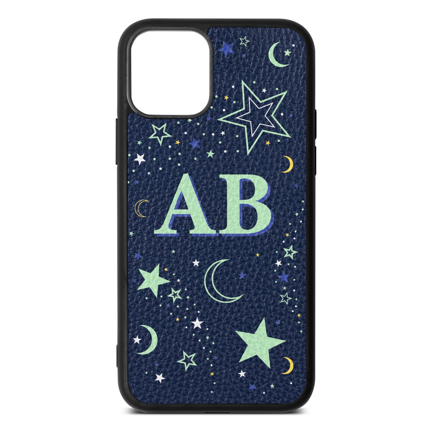 Stars and Moon Personalised Navy Blue Pebble Leather iPhone 11 Case