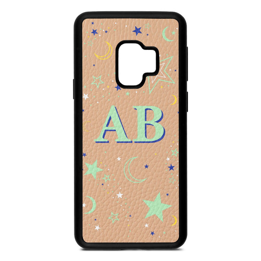 Stars and Moon Personalised Nude Pebble Leather Samsung S9 Case