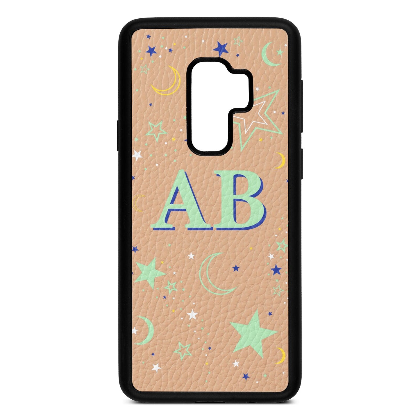 Stars and Moon Personalised Nude Pebble Leather Samsung S9 Plus Case