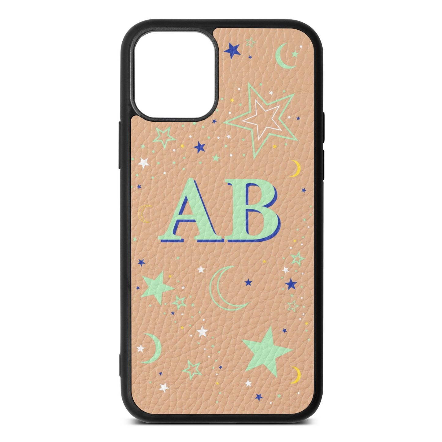 Stars and Moon Personalised Nude Pebble Leather iPhone 11 Case