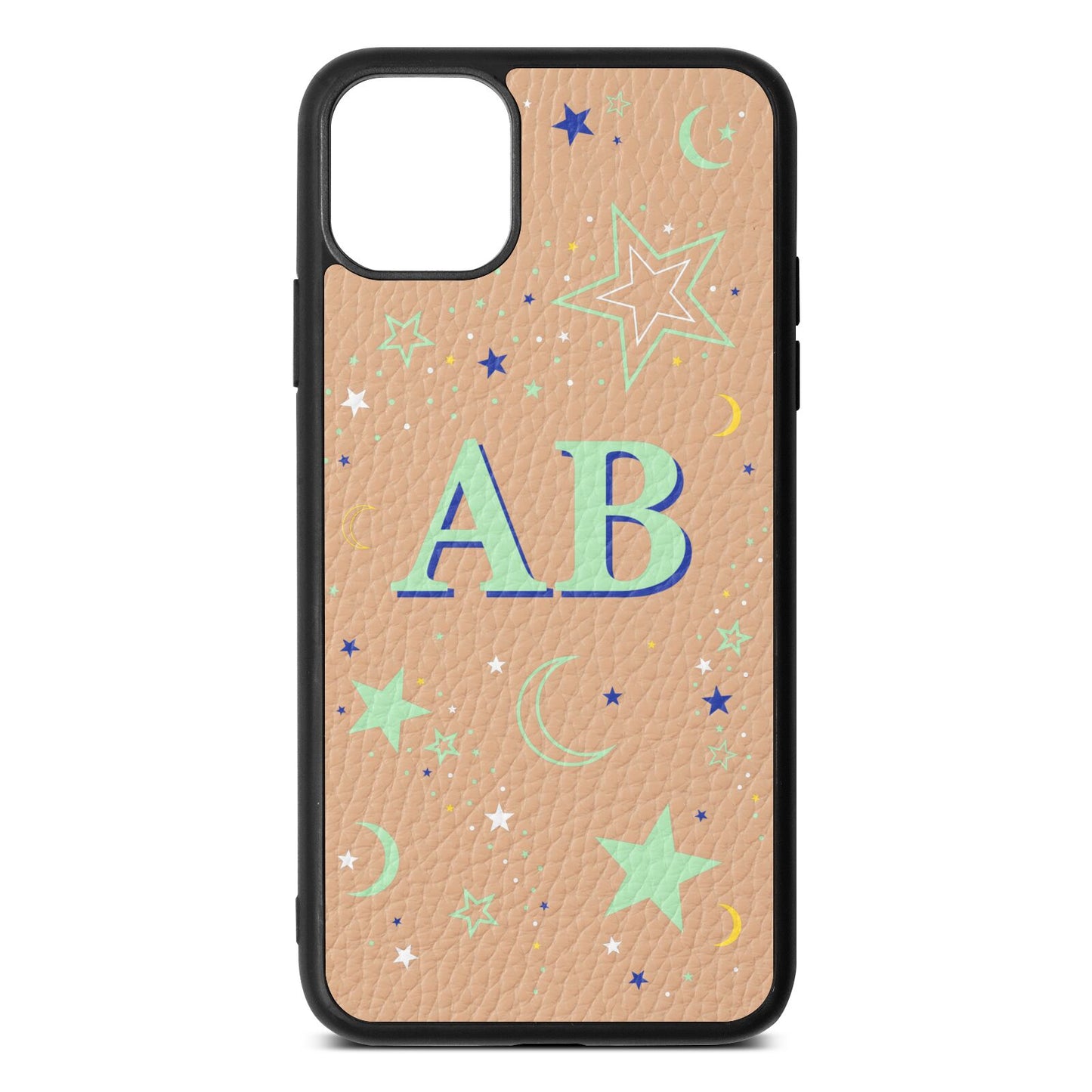 Stars and Moon Personalised Nude Pebble Leather iPhone 11 Pro Max Case