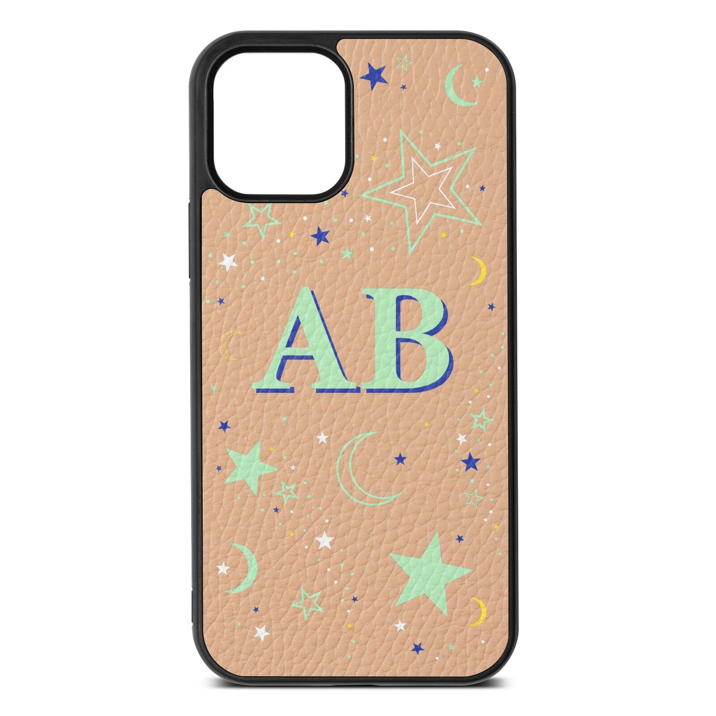 Stars and Moon Personalised Nude Pebble Leather iPhone 12 Case